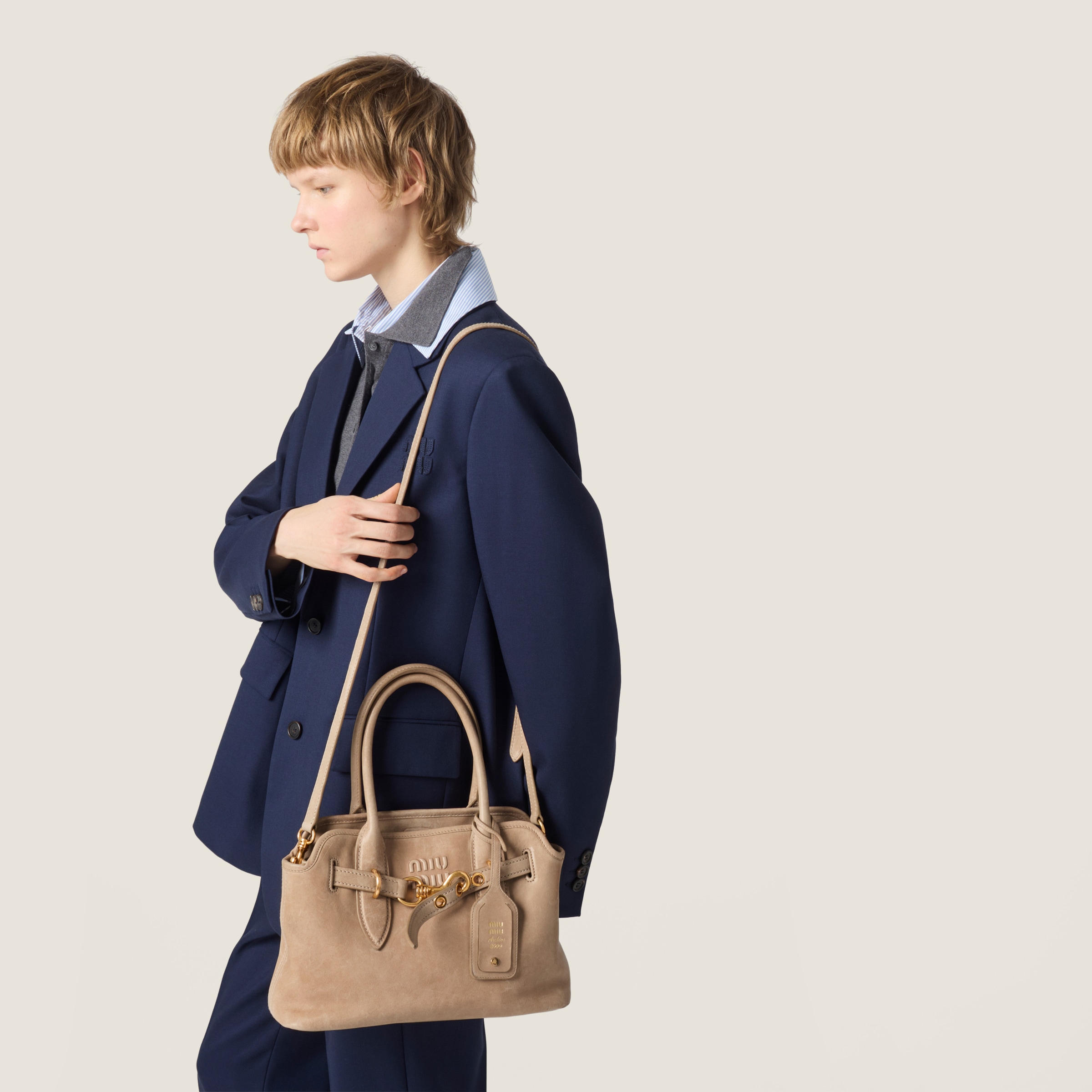 アパルトモン購入 へリュー 19AW スウェードレザーハンドバッグ