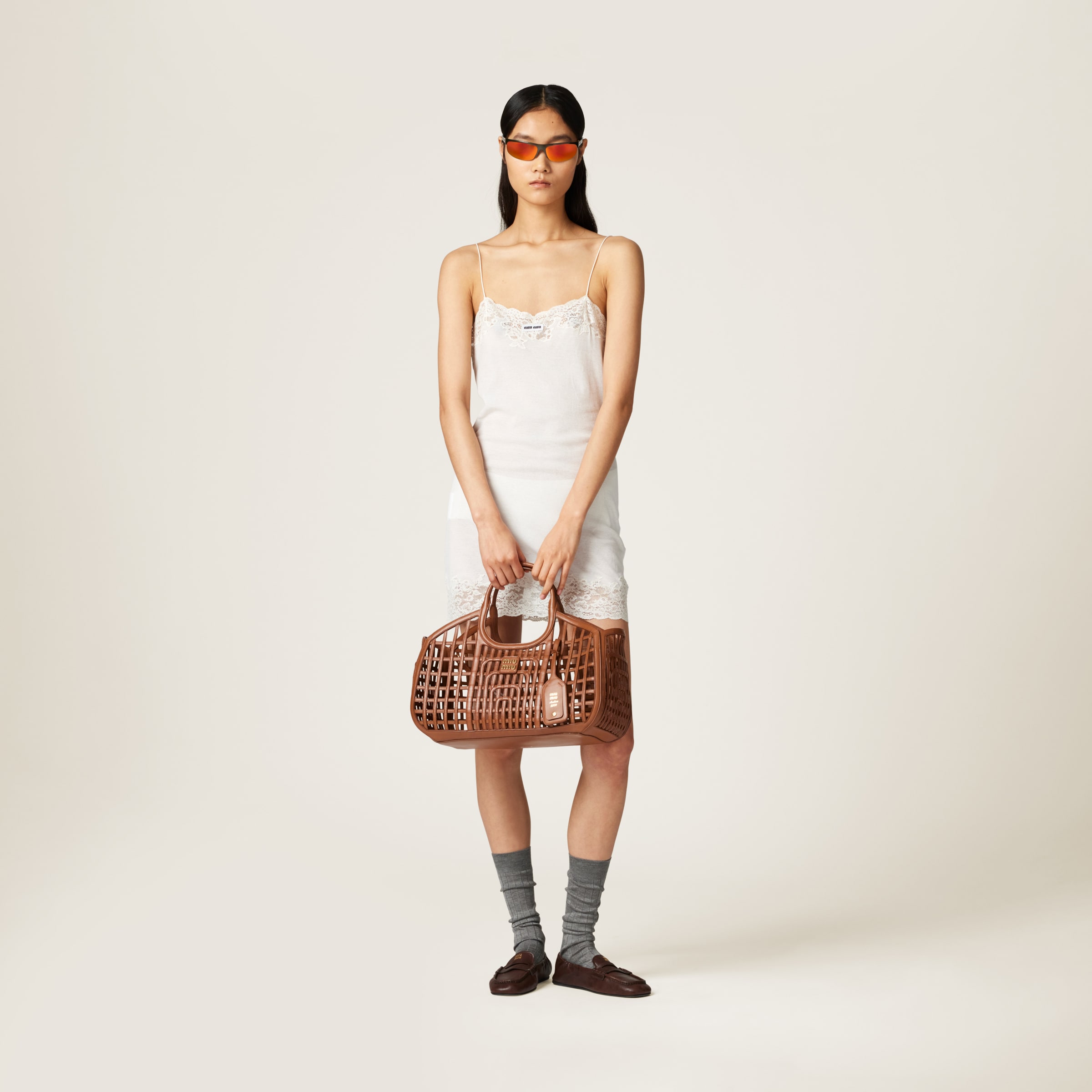 Miu Miu Leather Handbag In Cognac
