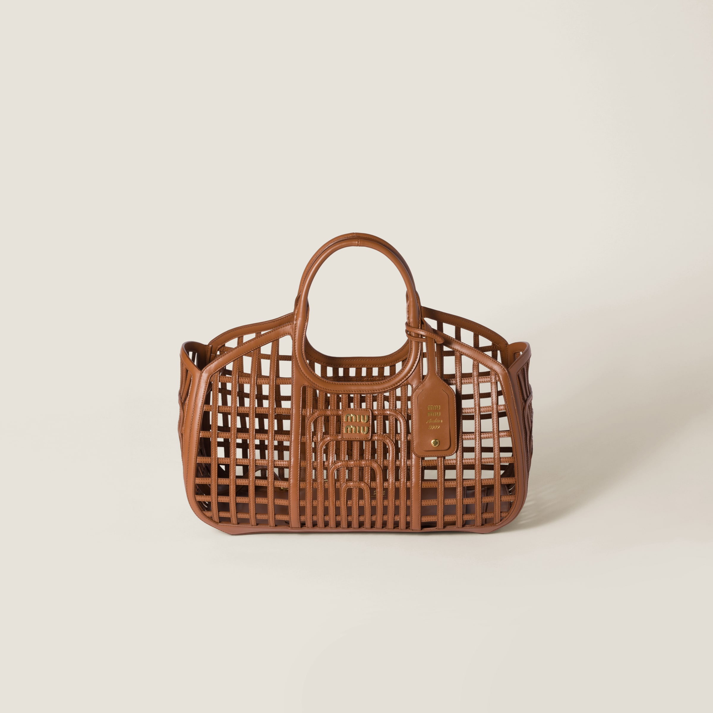 Miu Miu Leather Handbag In Cognac