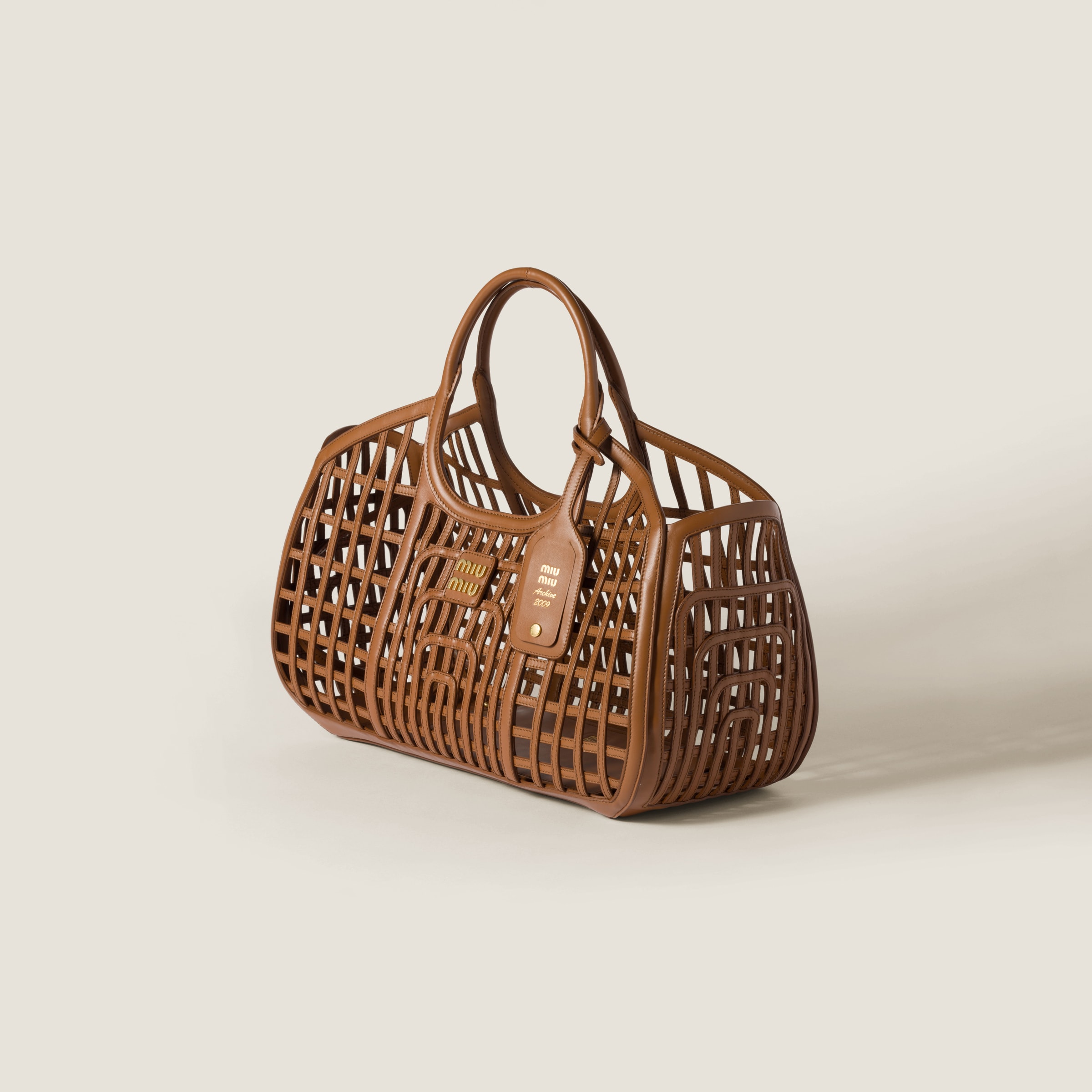 Miu Miu Leather Handbag In Cognac