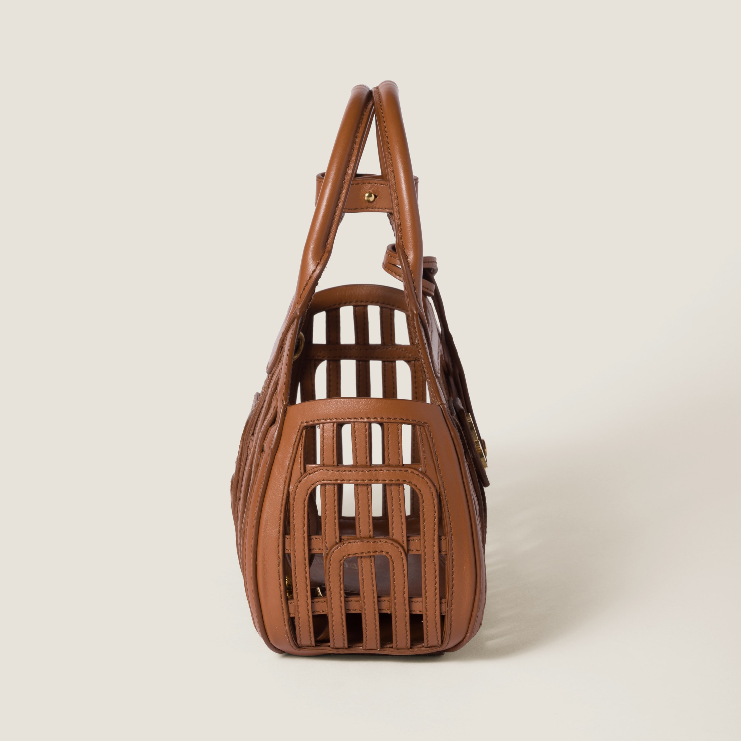 新作☆直営店 MiuMiu レザーバスケット バッグ 5BA294 Cognac Leather Basket | Miu Miu