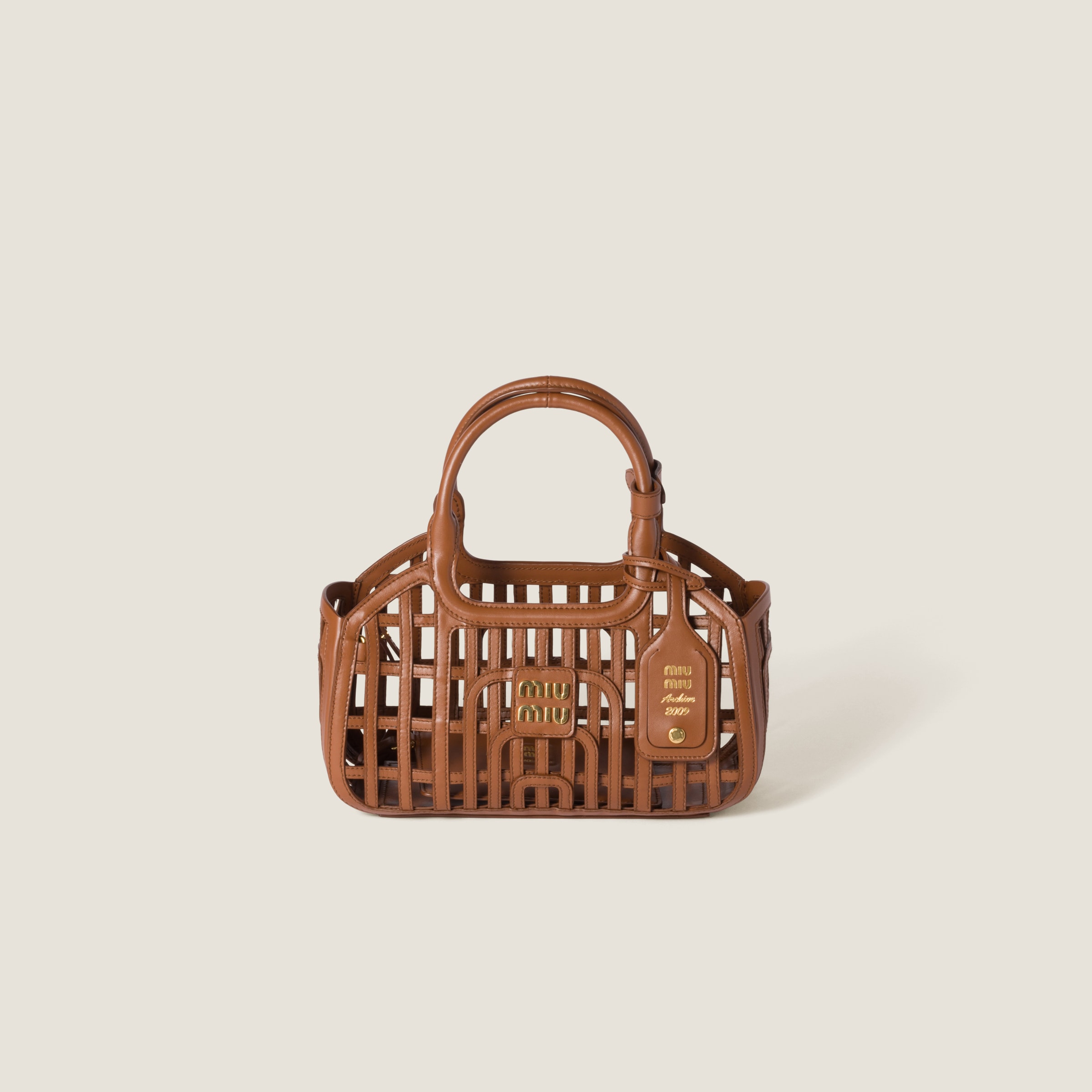 Miu Miu Leather Handbag In Cognac