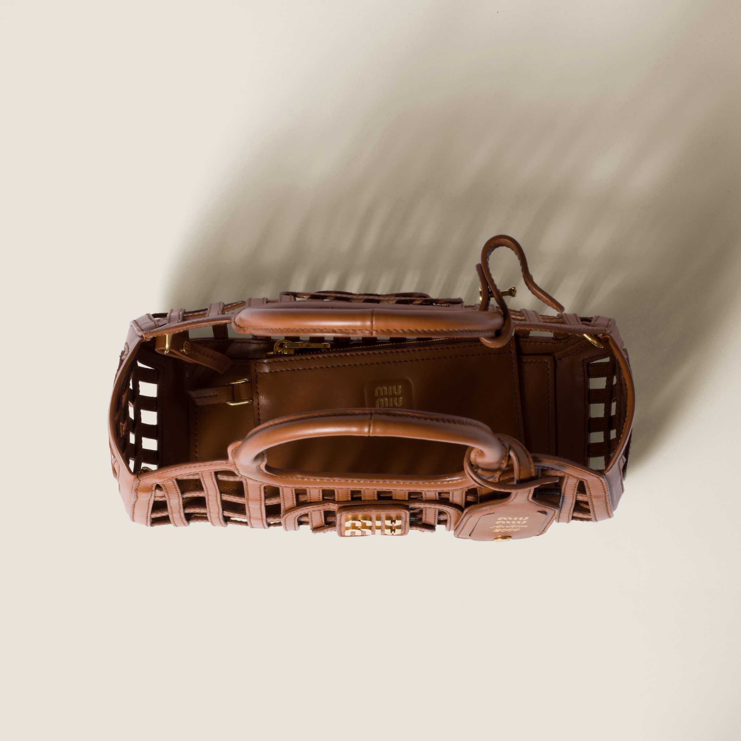 Miu Miu Leather Handbag In Cognac