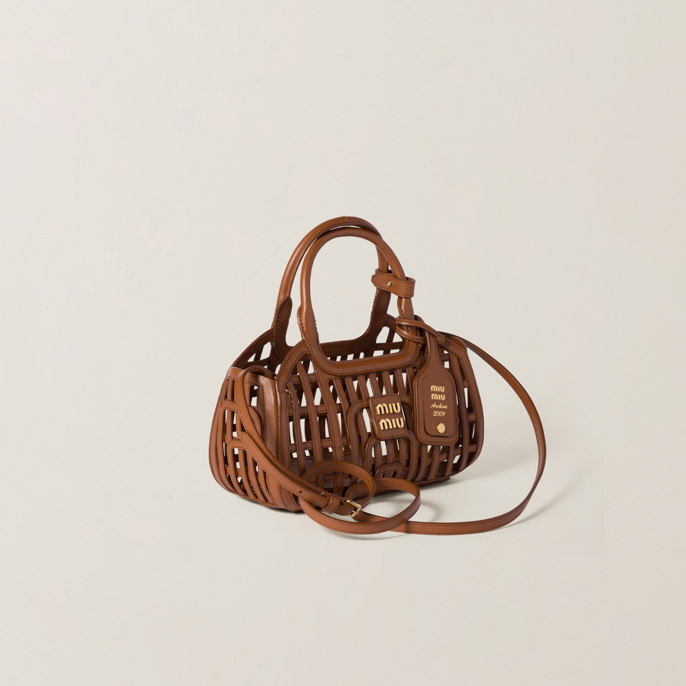 Miu Miu Leather Handbag In Cognac