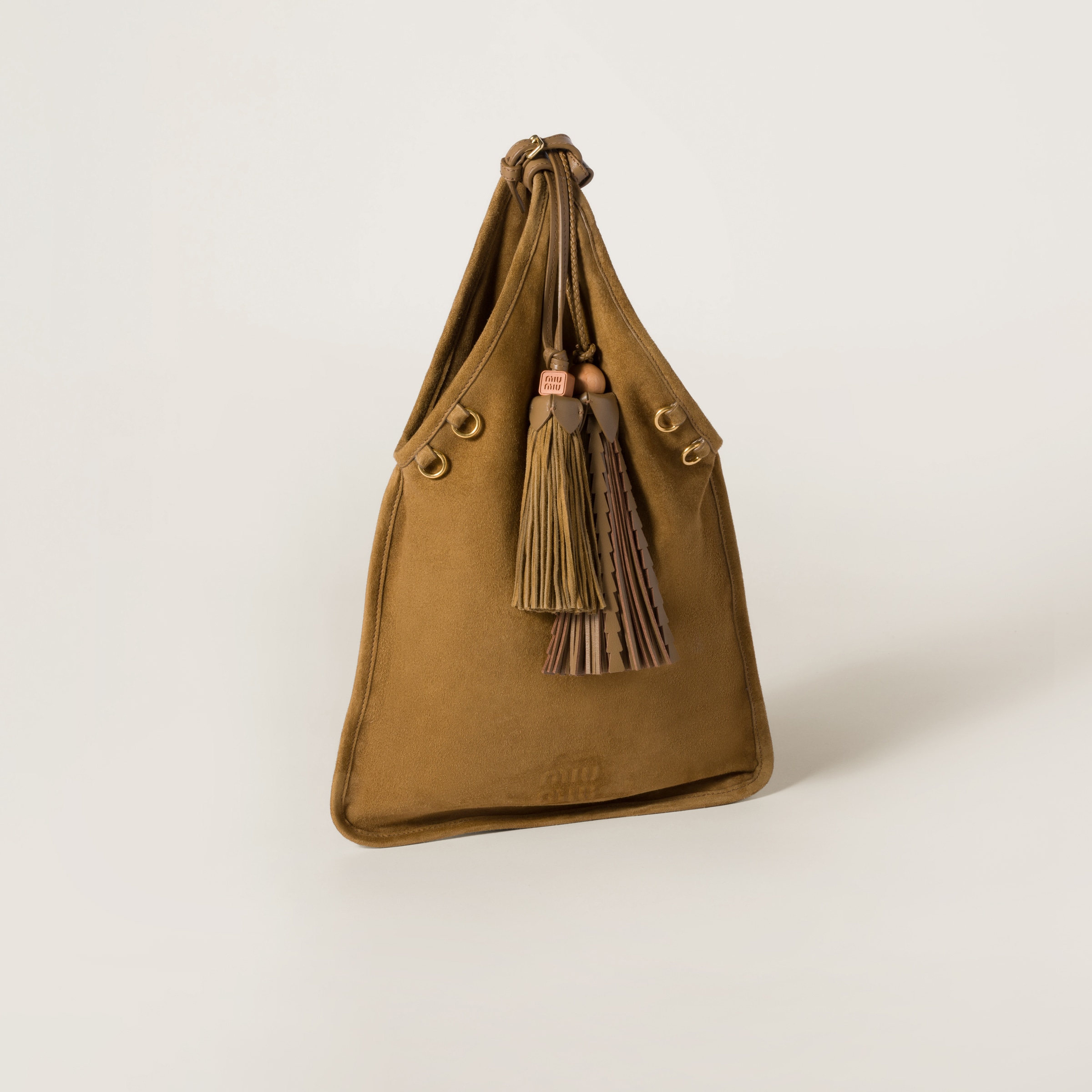 Olive Green Suede Handbag With Tassels | Miu Miu Olive Green Suede Handbag With Tassels | Miu Miu
