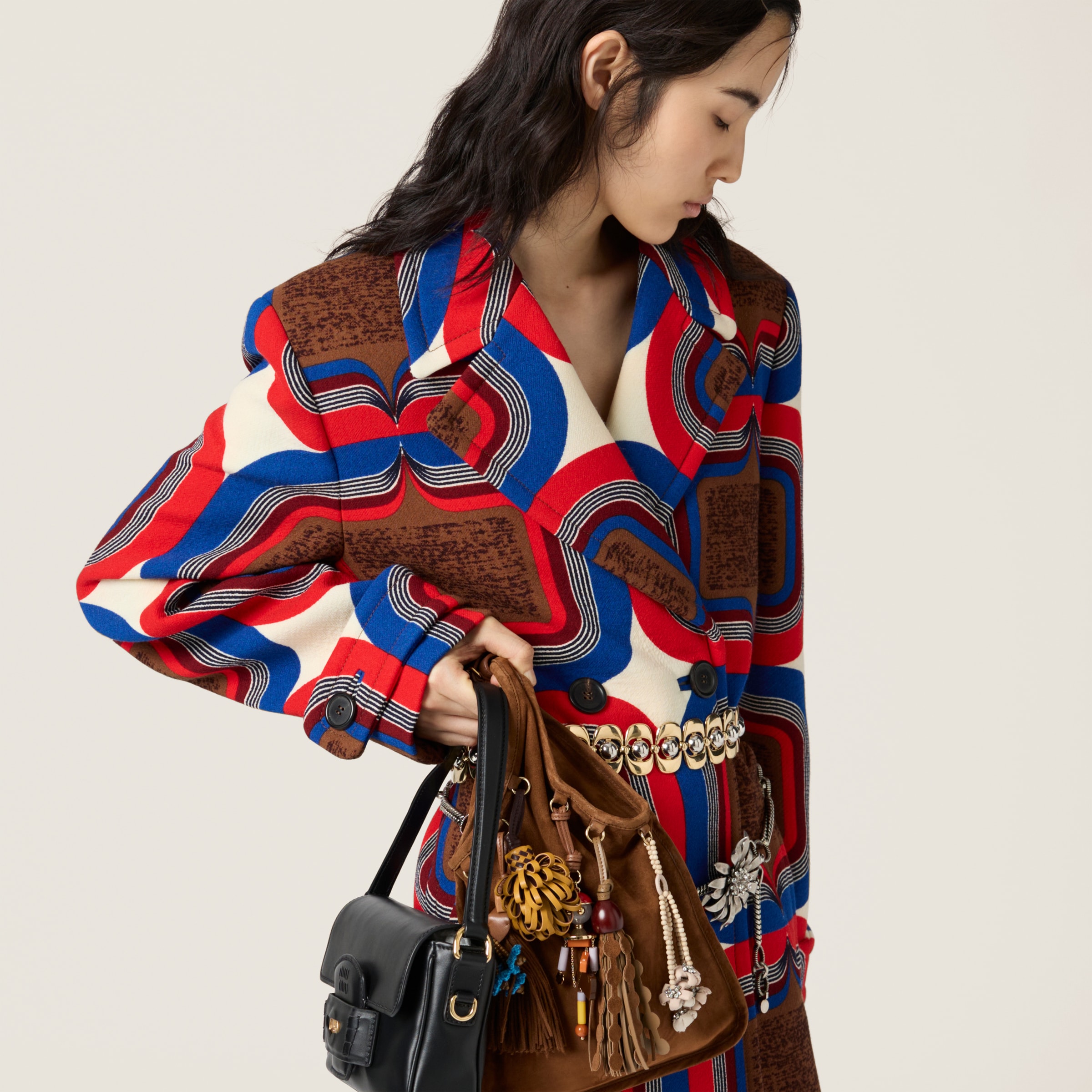 Miu Miu Suede Bag With Trick In Oak