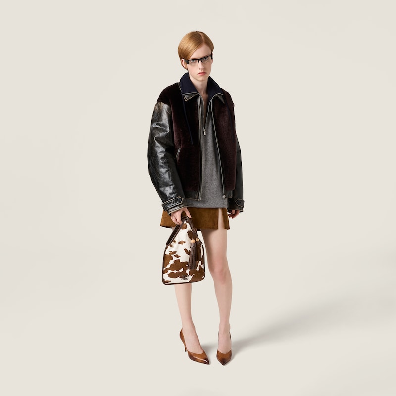 Printed leather handbag