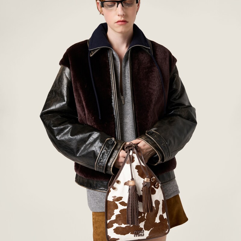 Printed leather handbag