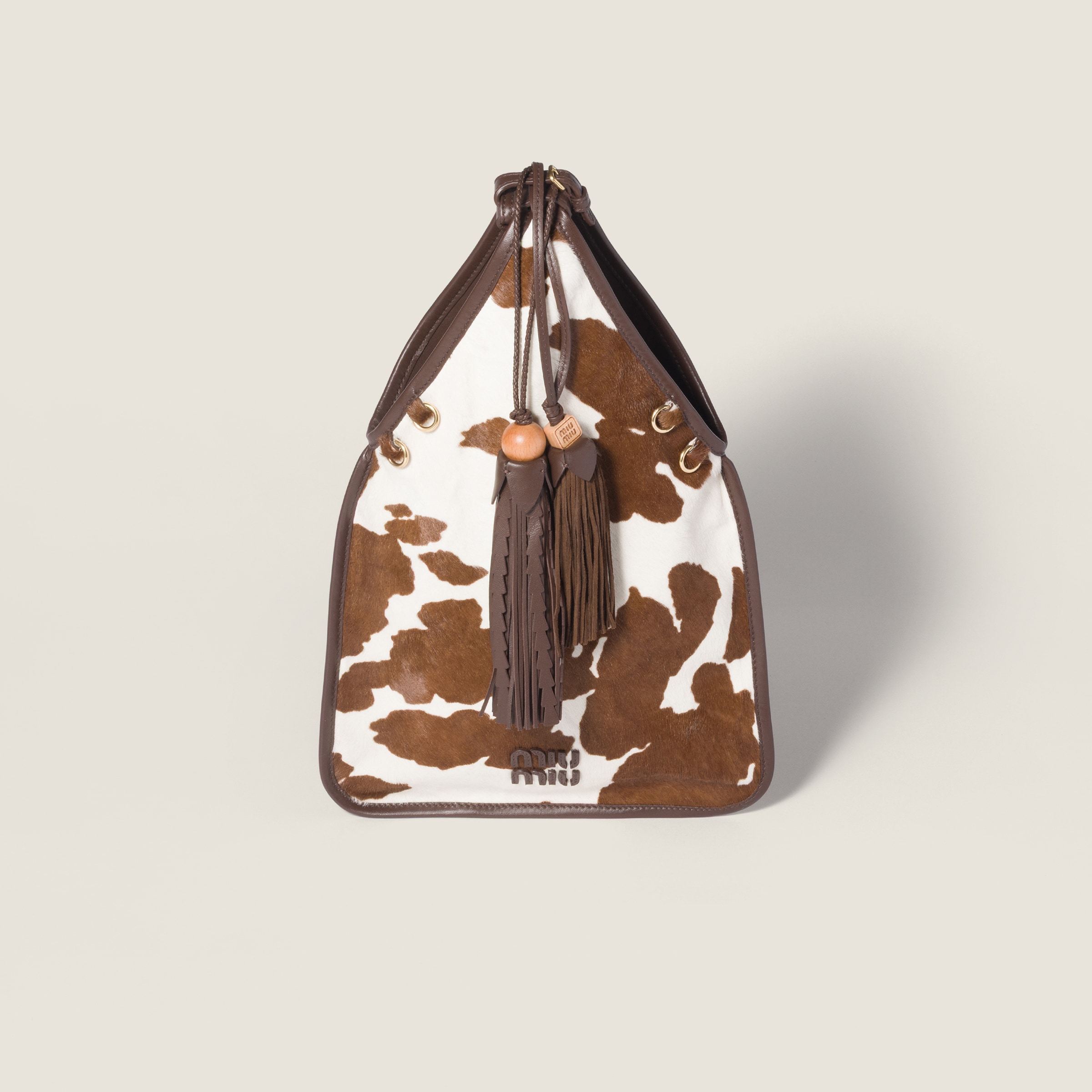 Miu Miu Printed Leather Handbag In Brown