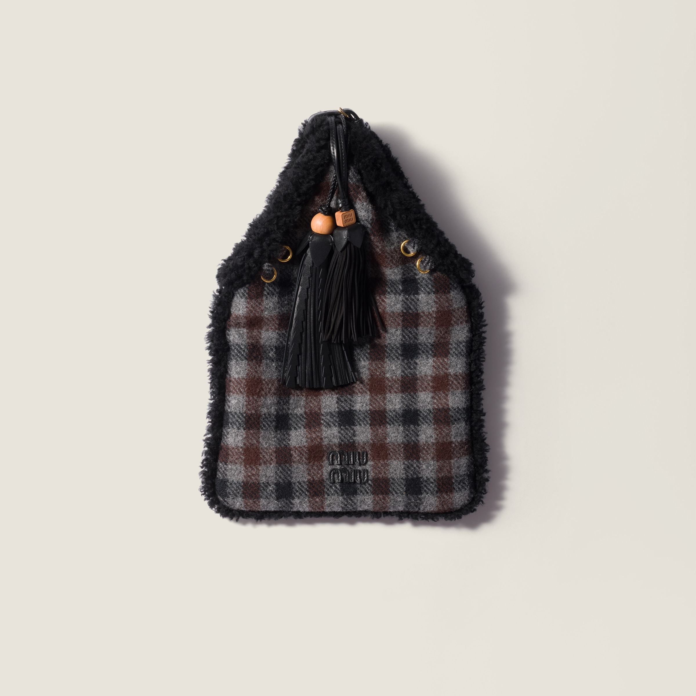 Miu Miu Gingham And Shearling Handbag