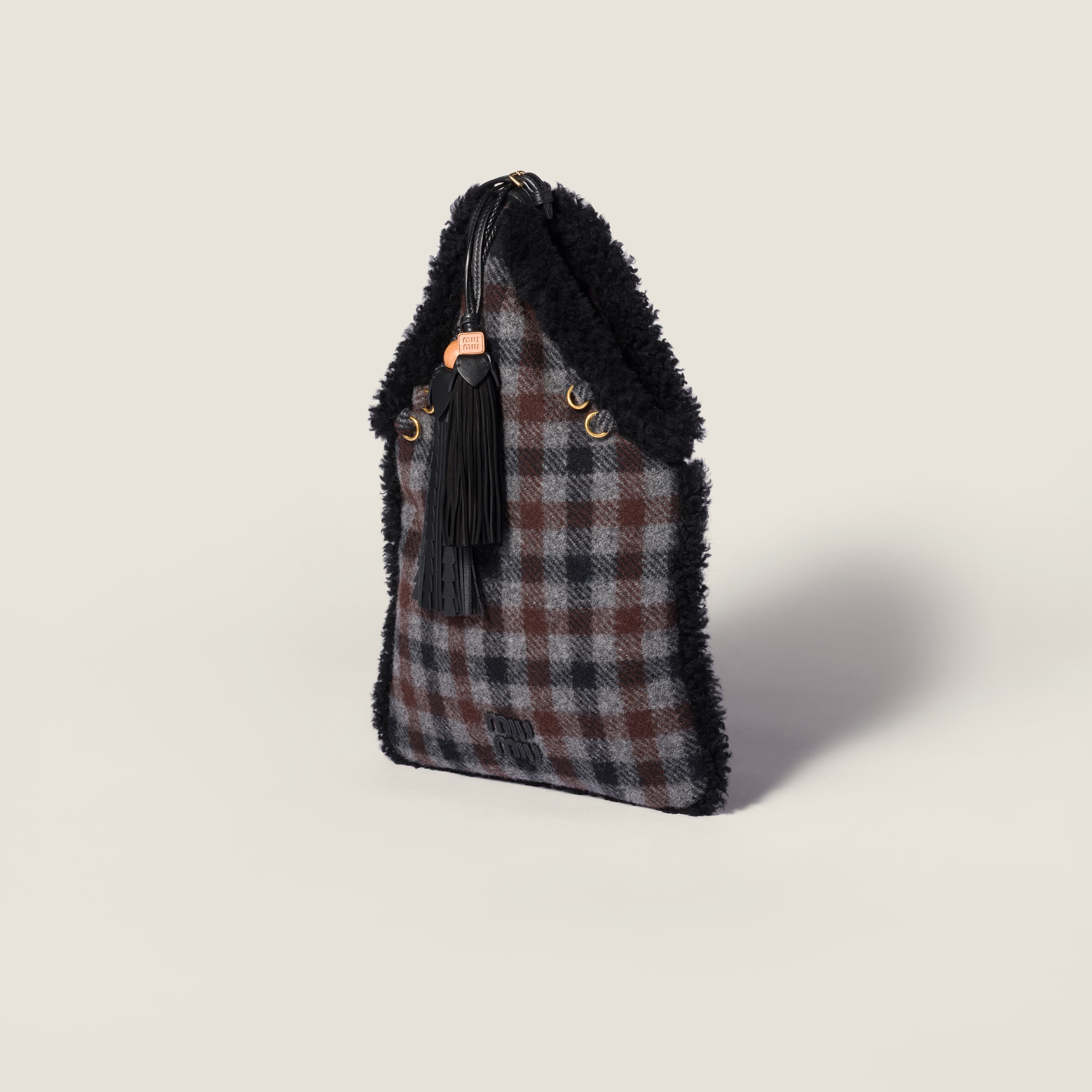Miu Miu Gingham And Shearling Handbag