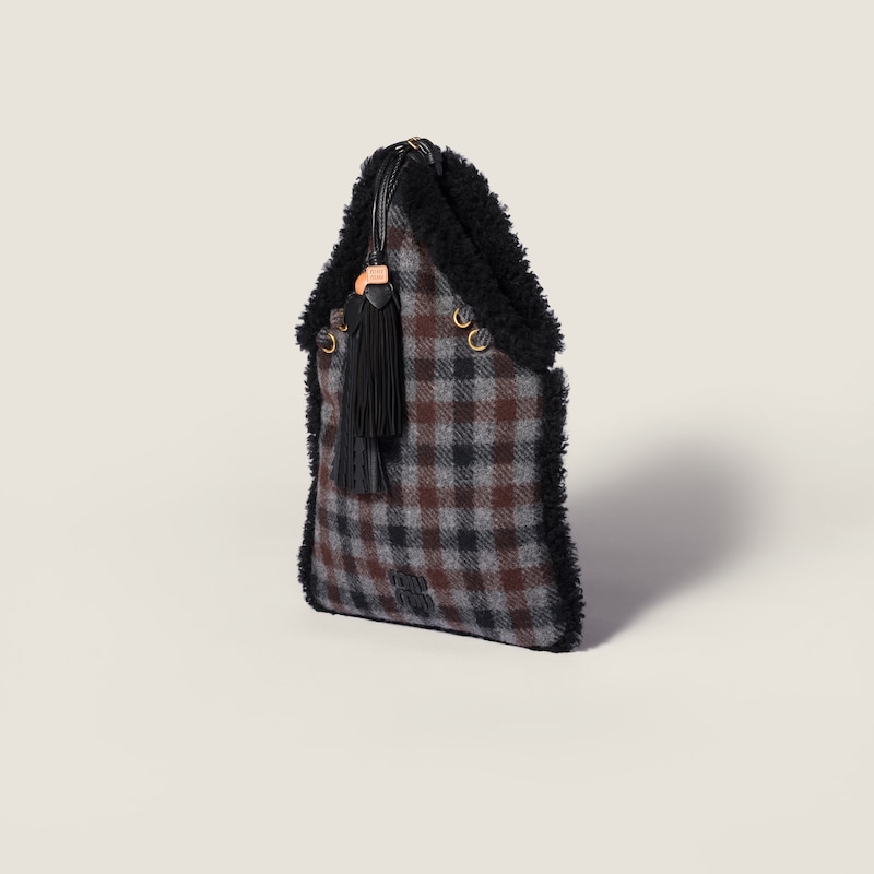 Gingham and shearling handbag