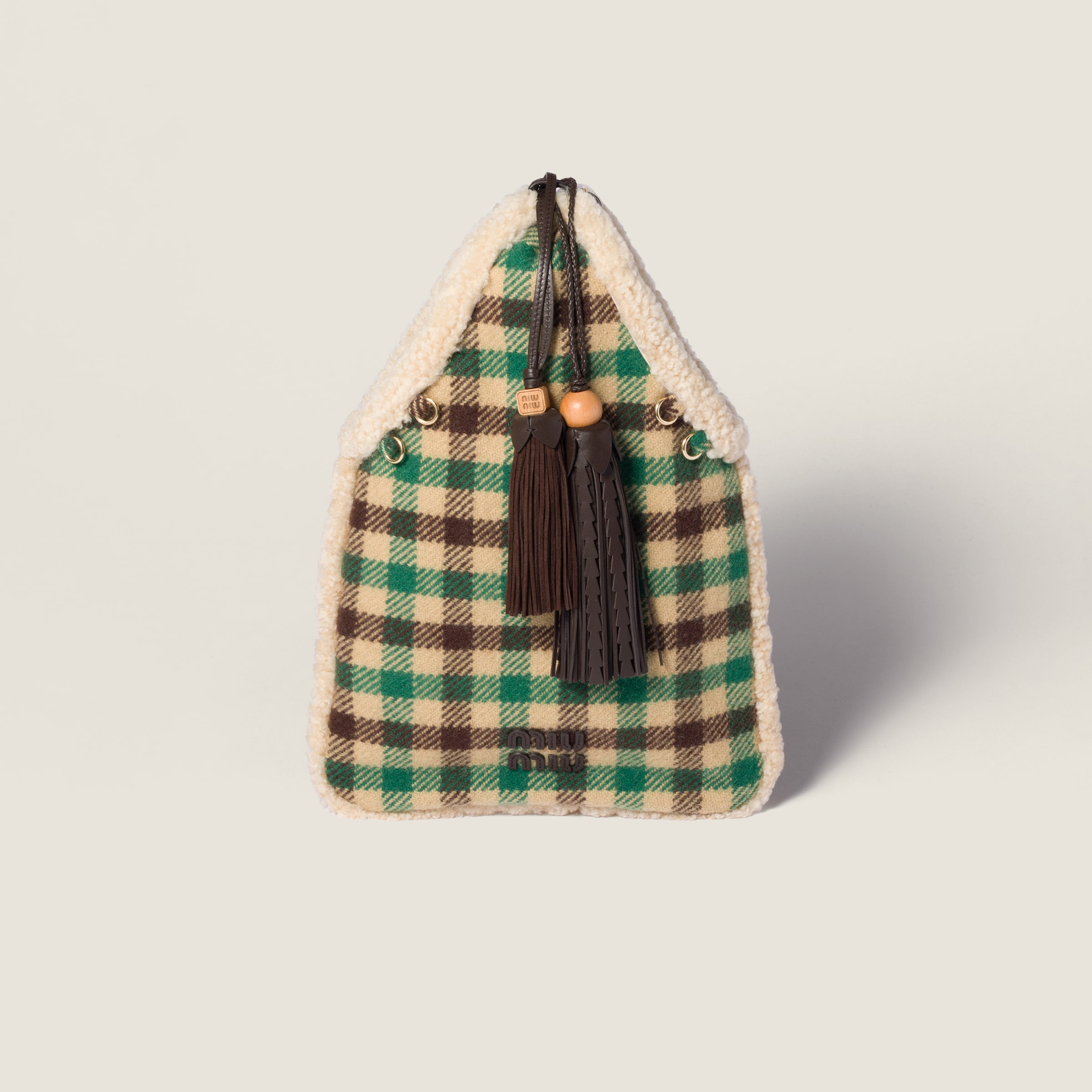 Miu Miu Gingham And Shearling Handbag