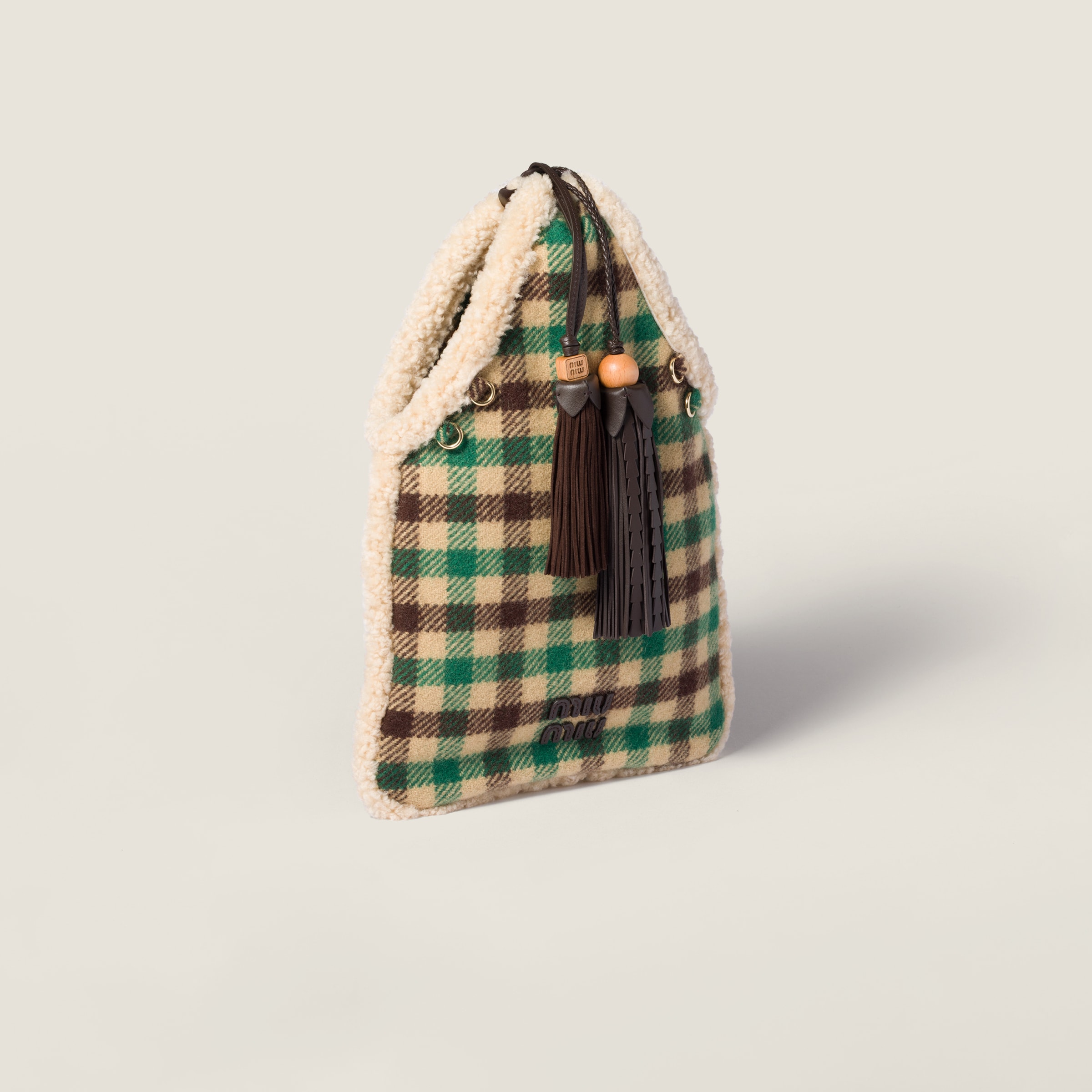 Miu Miu Gingham And Shearling Handbag