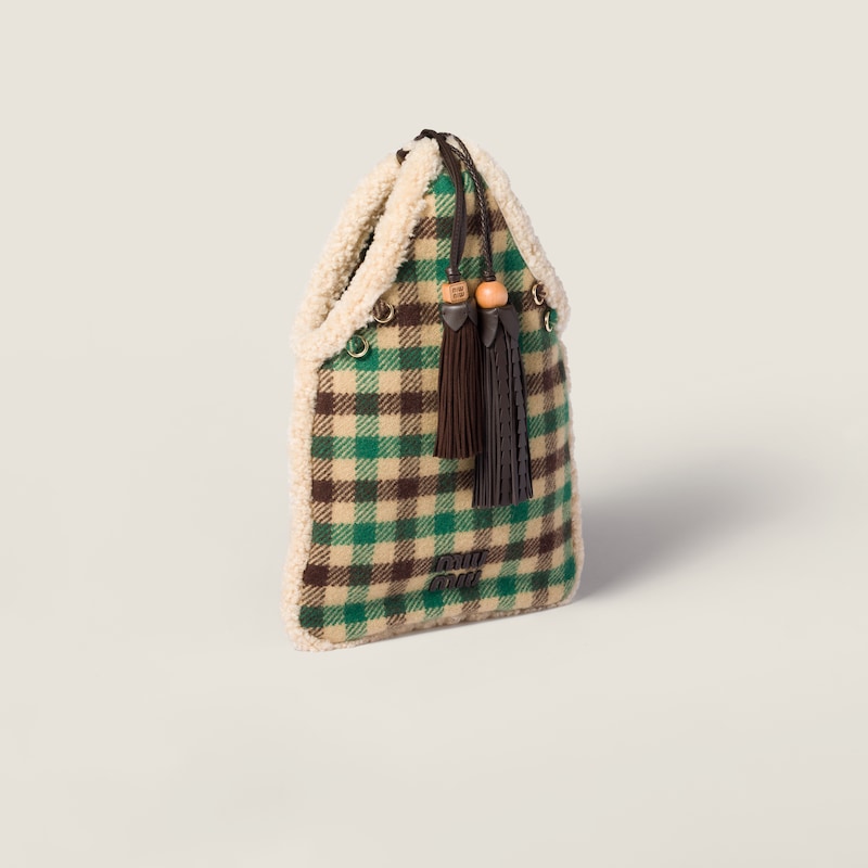 Borsa a mano in vichy e montone