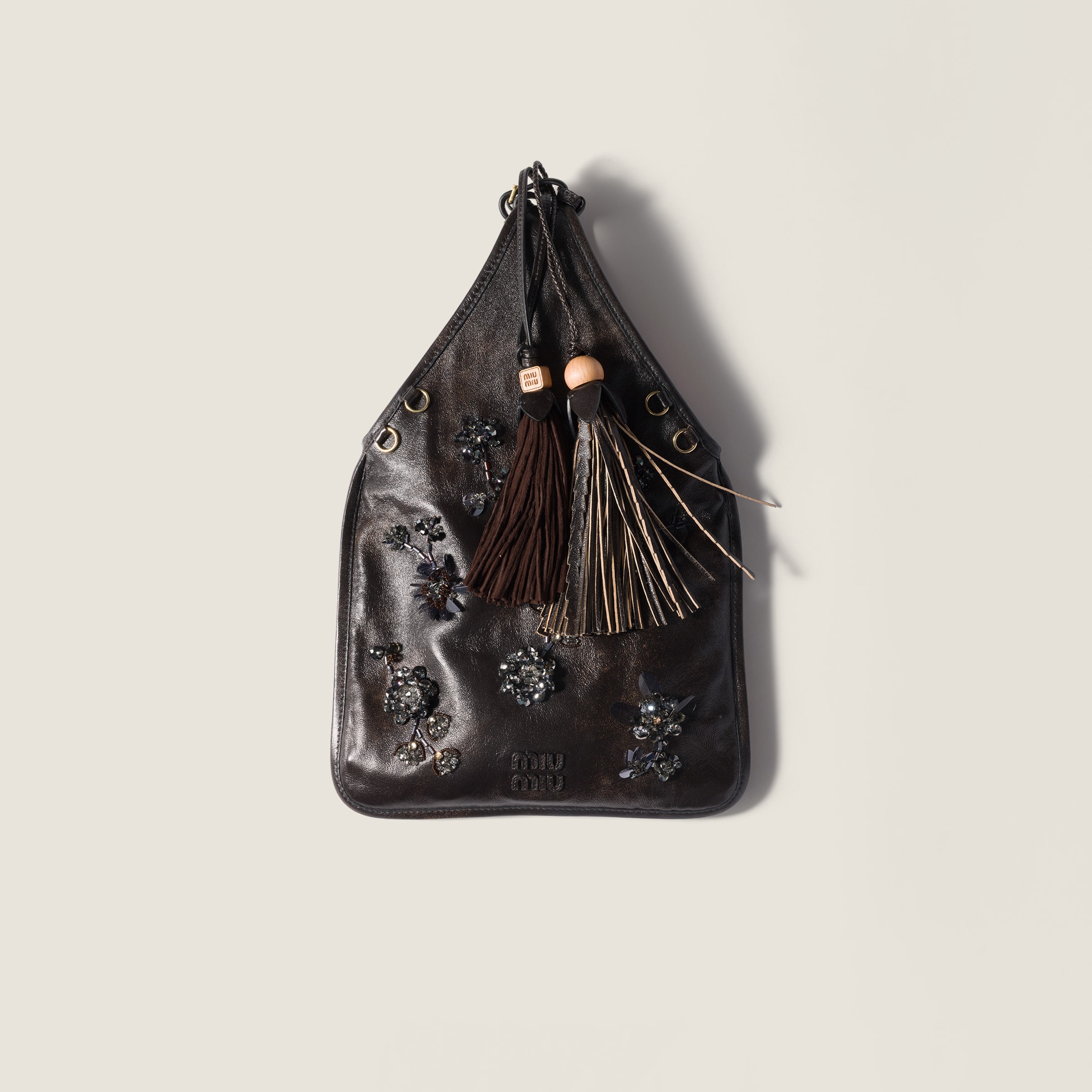 Coffee Embroidered Nappa Leather Handbag | Miu Miu