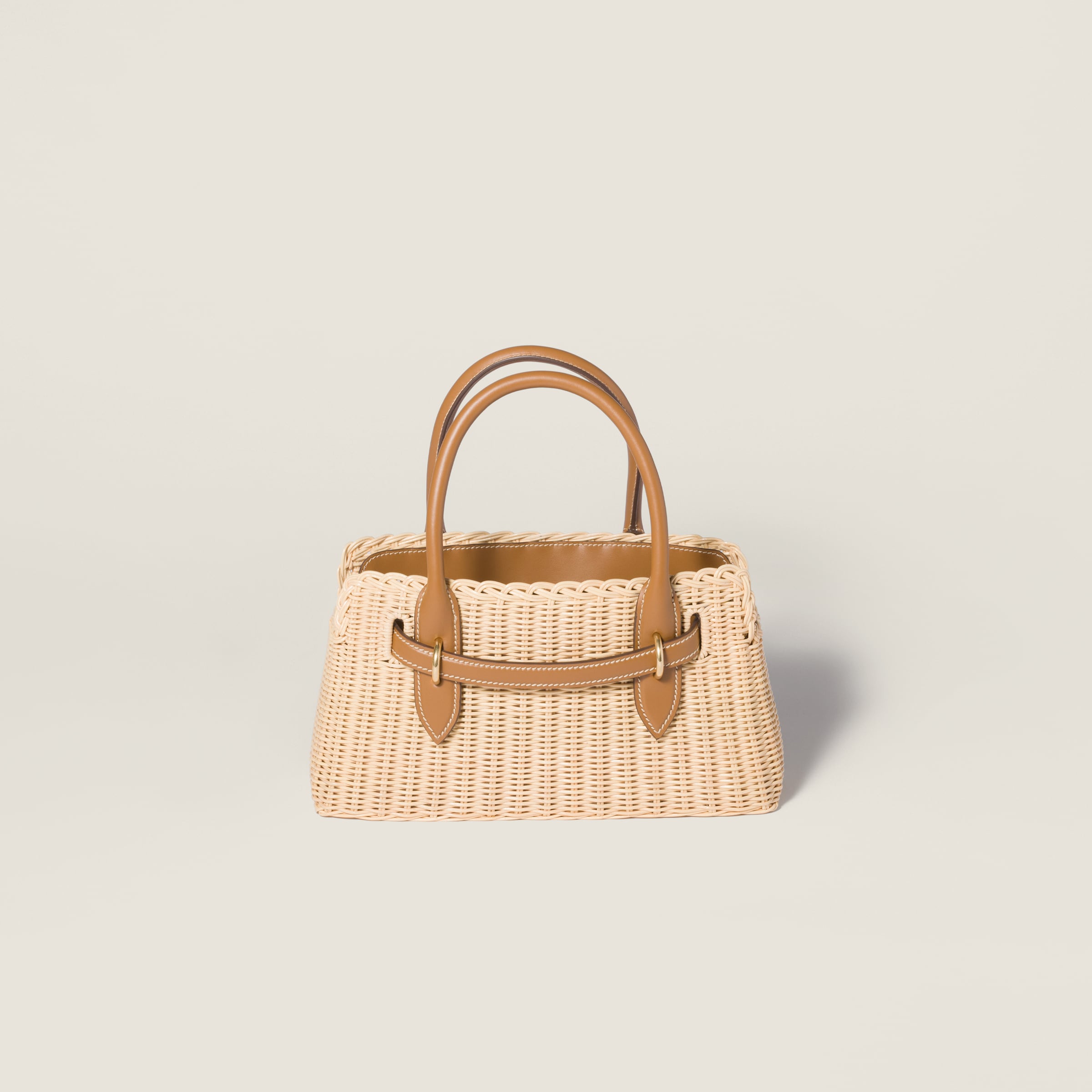 Tan/caramel Aventure Wicker And Leather Handbag | Miu Miu - United