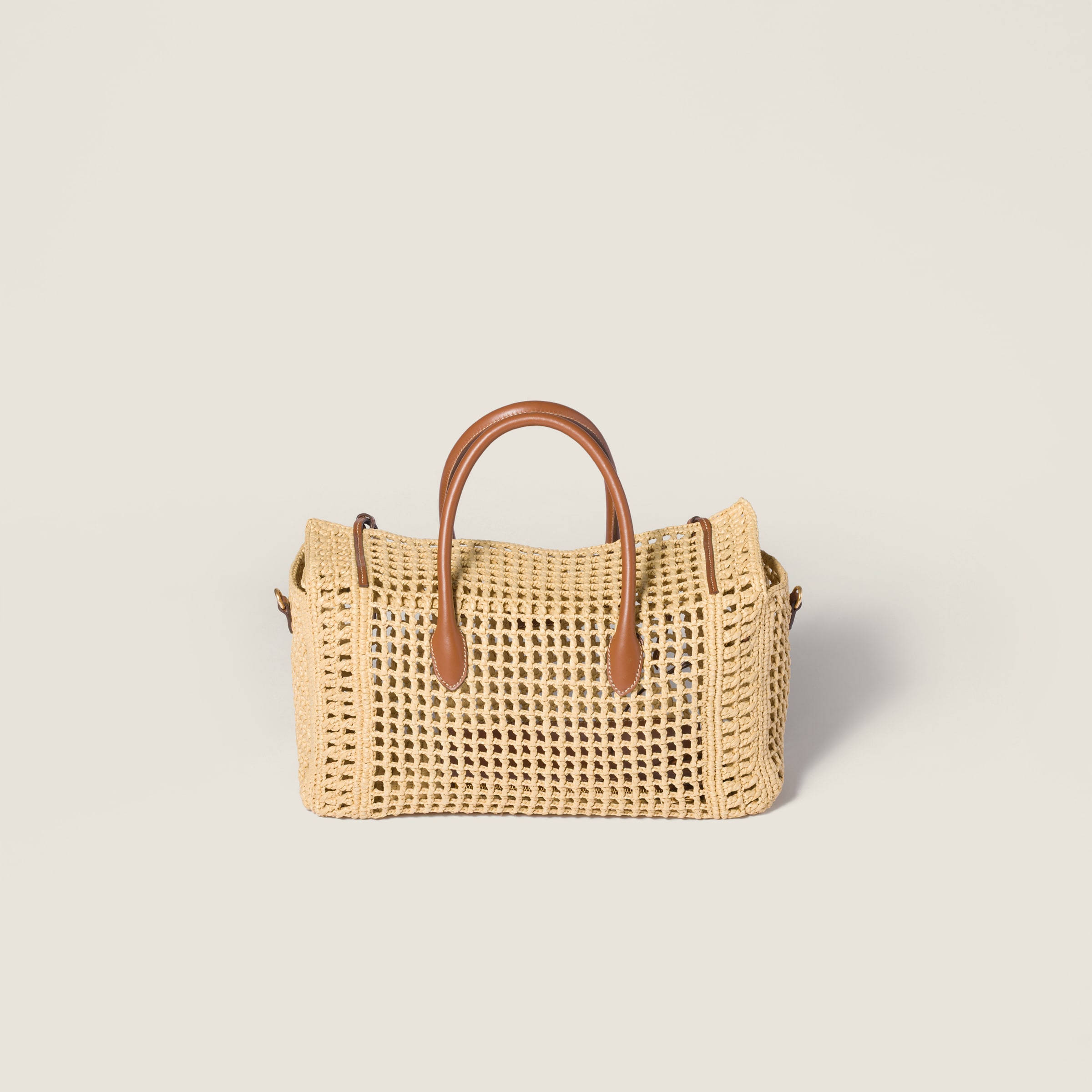 miuページ Beige/cognac Raffia Top-handle Bag | Miu Miu - United States