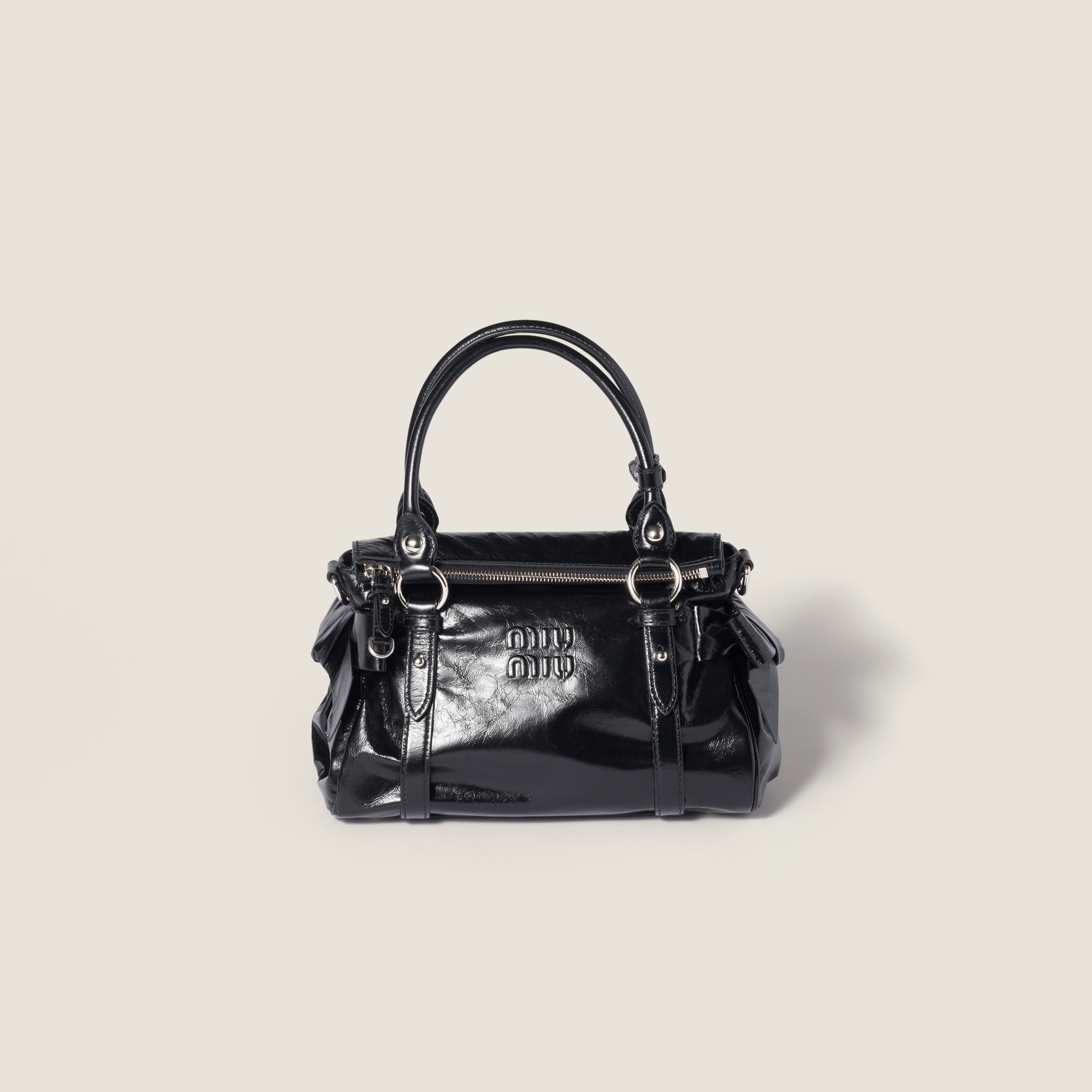 Shiny leather top-handle bag