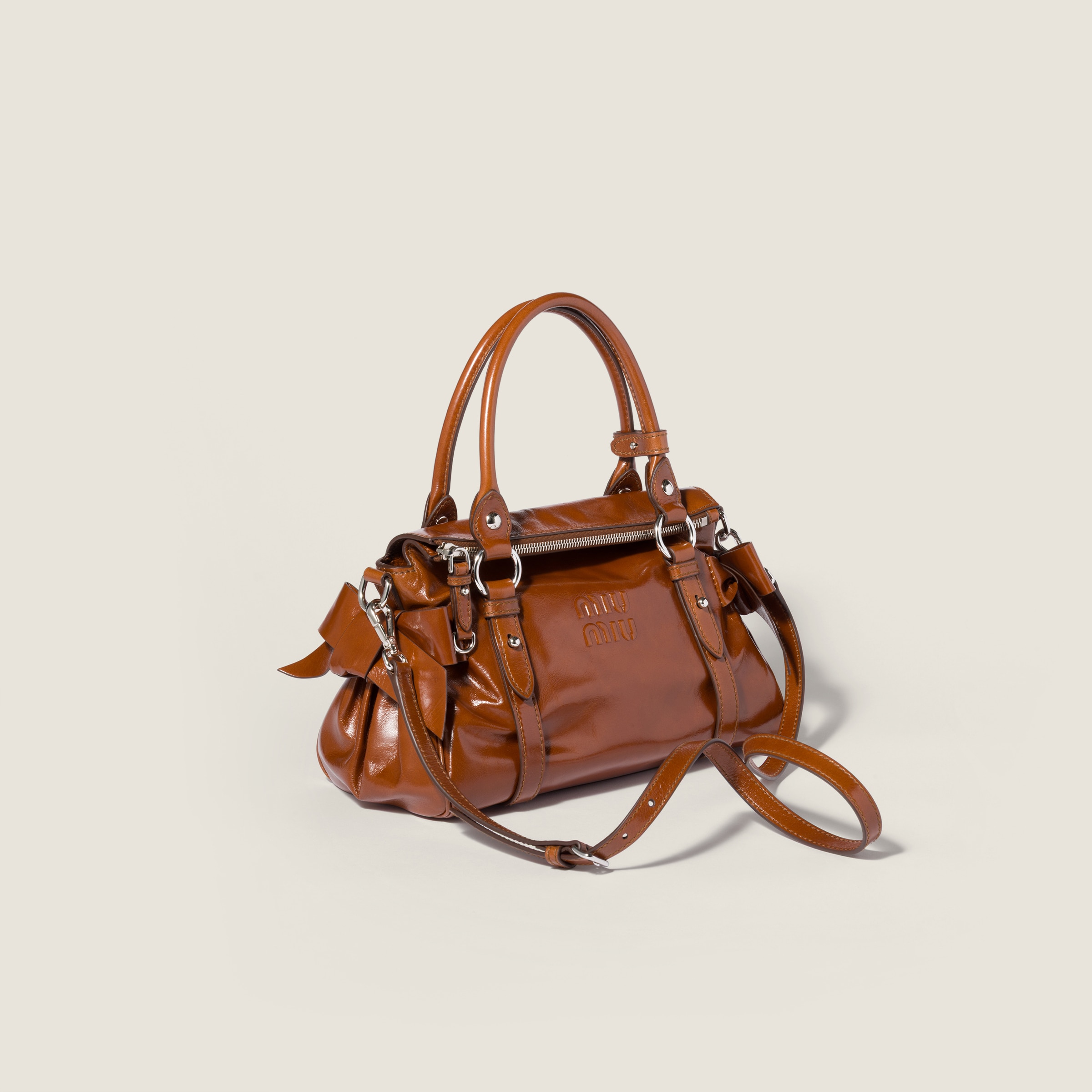 Palisander Shiny Leather Top-handle Bag | Miu Miu - United States