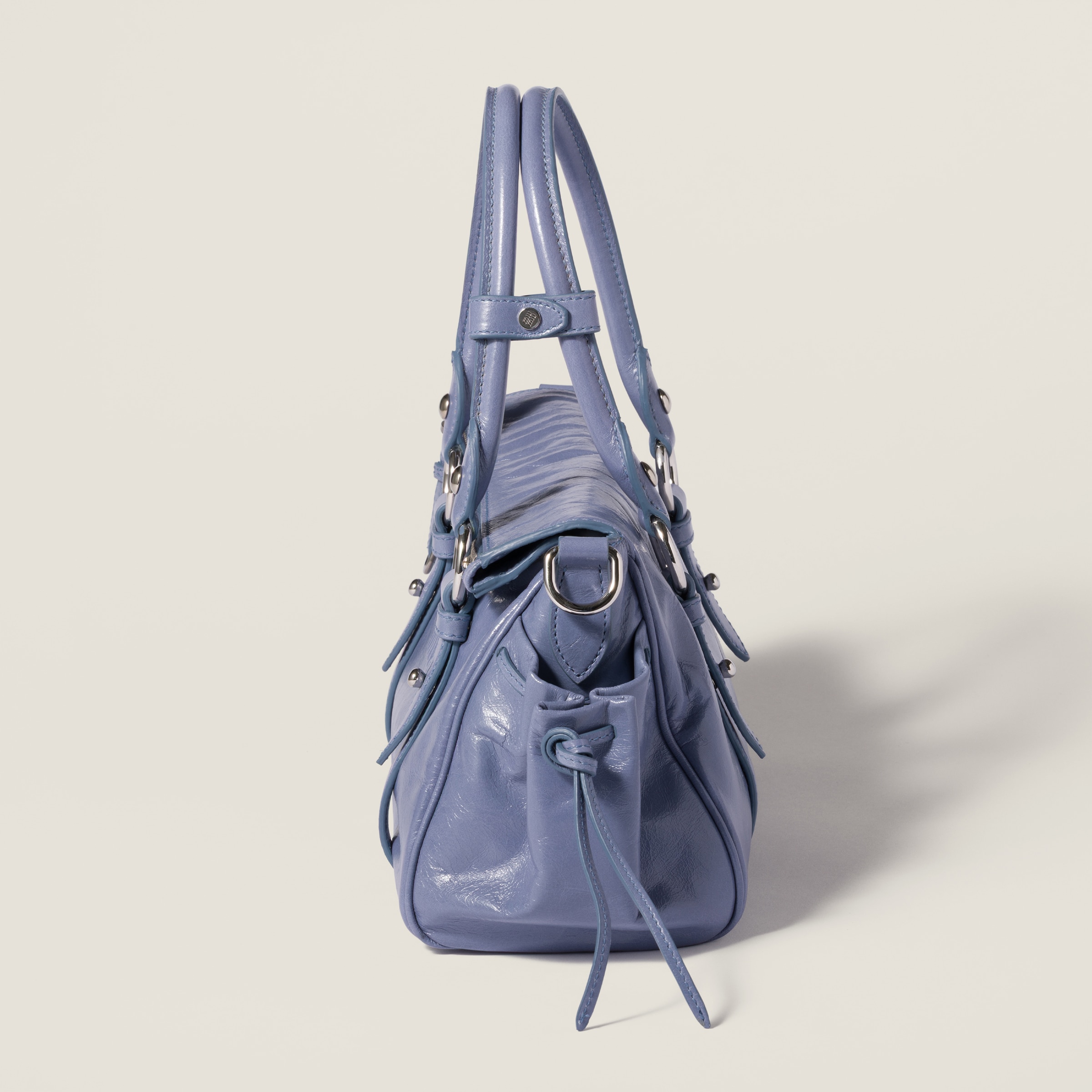 Aviation Blue Glossy Leather Handbag | Miu Miu - United States