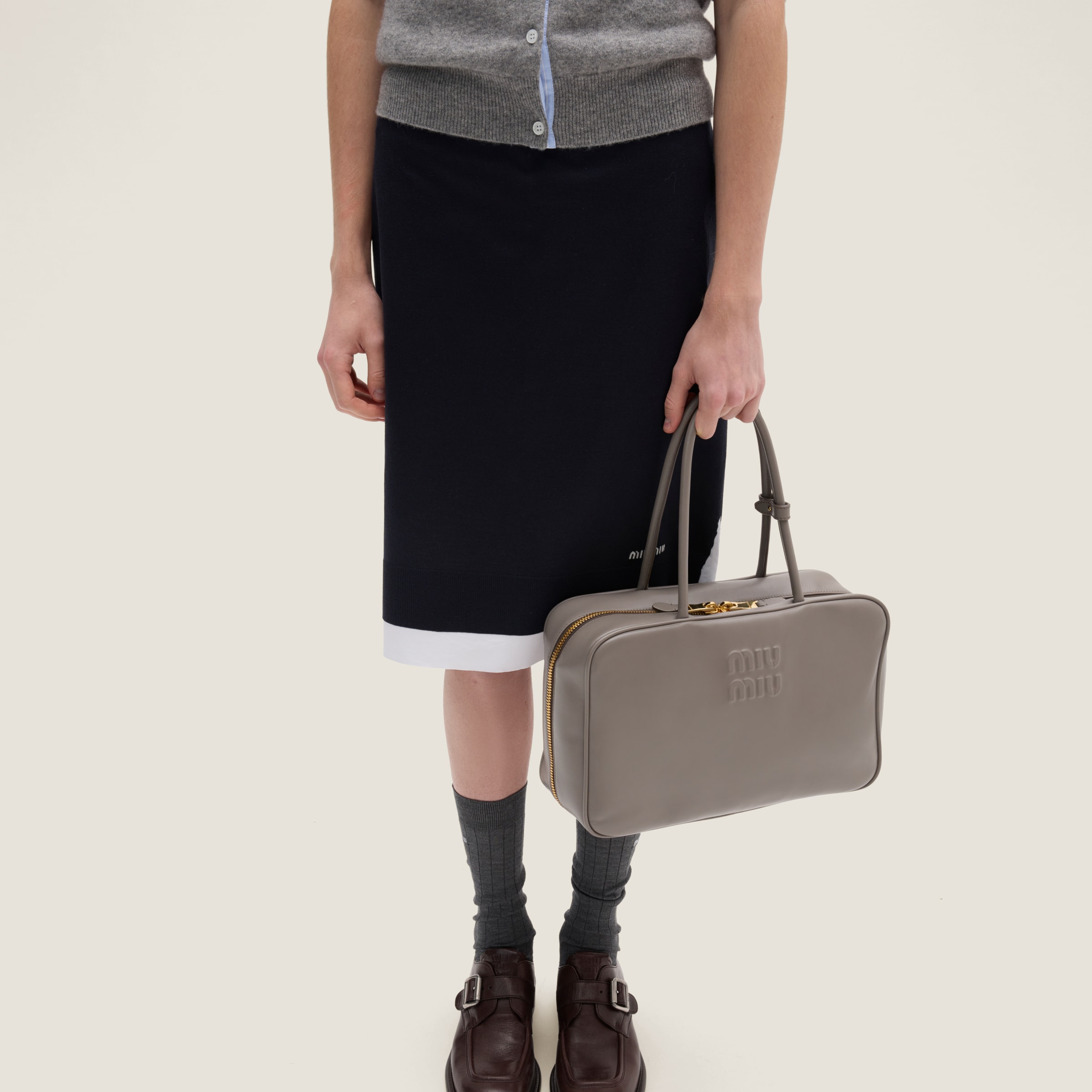 Clay Grey Leather Beau Bag | Miu Miu