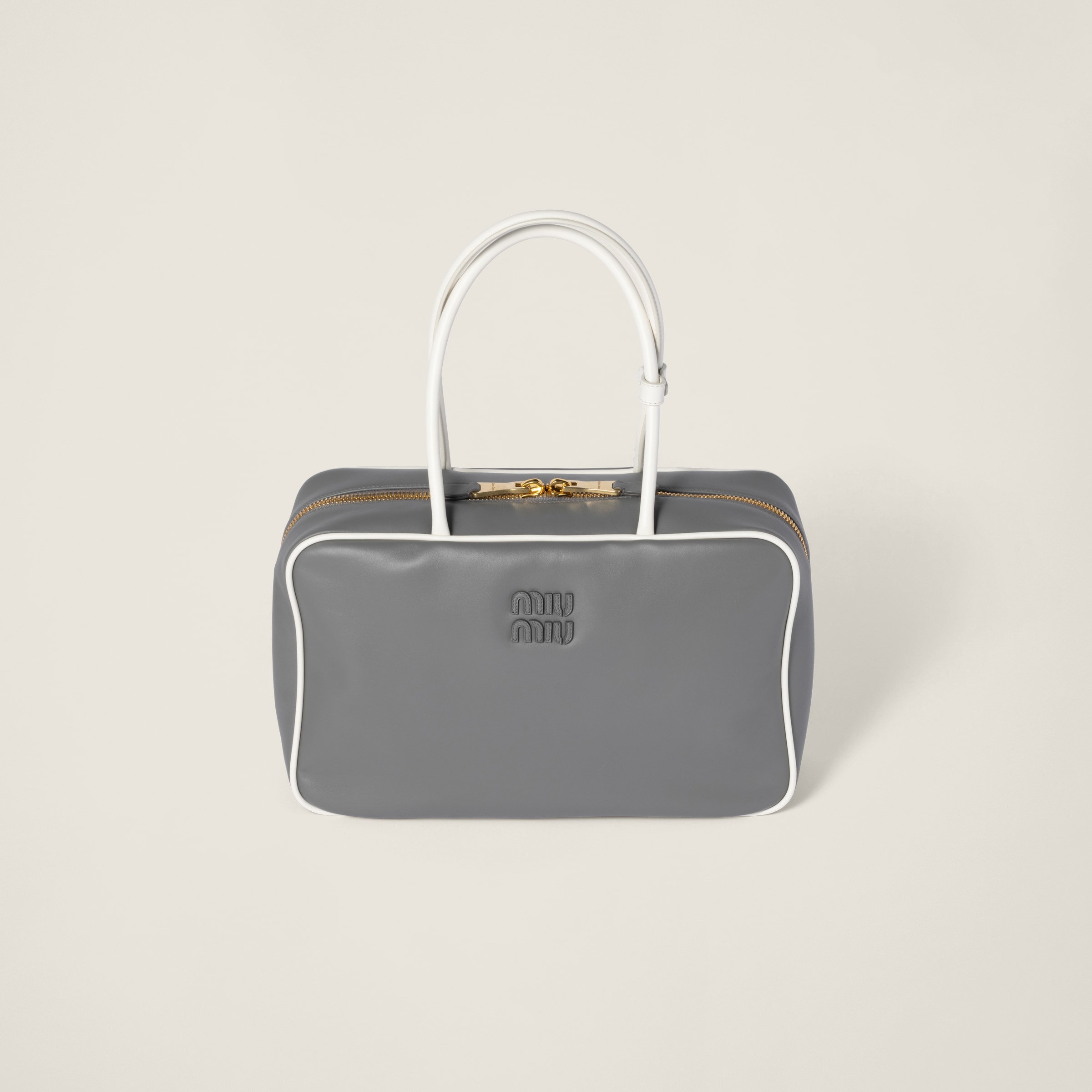 Miu Miu Beau Leather Bag In Marble Gray / White