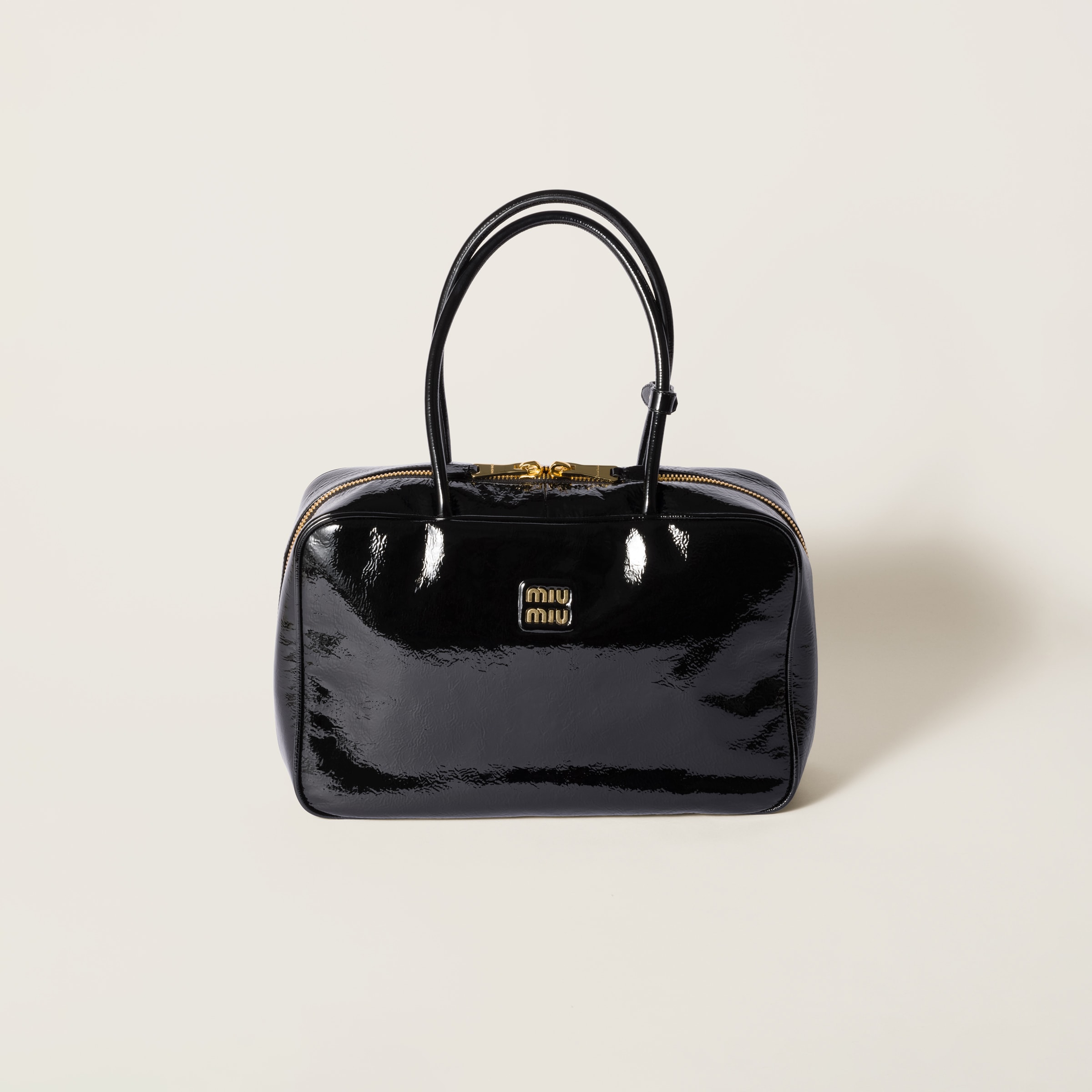 Miu Miu Beau Naplak Patent Leather Bag In Black