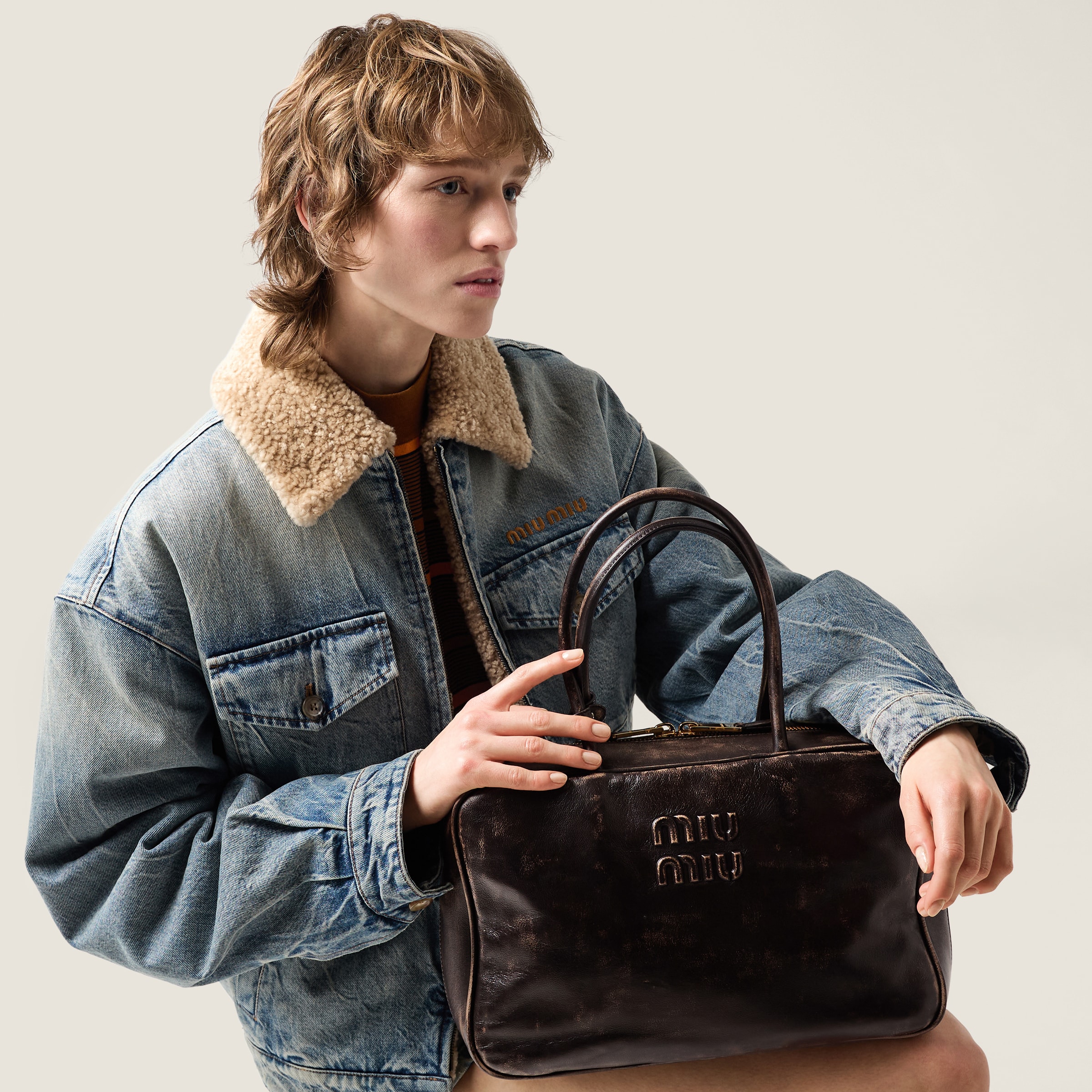 Miu Miu Beau Nappa Leather Bag In Brown