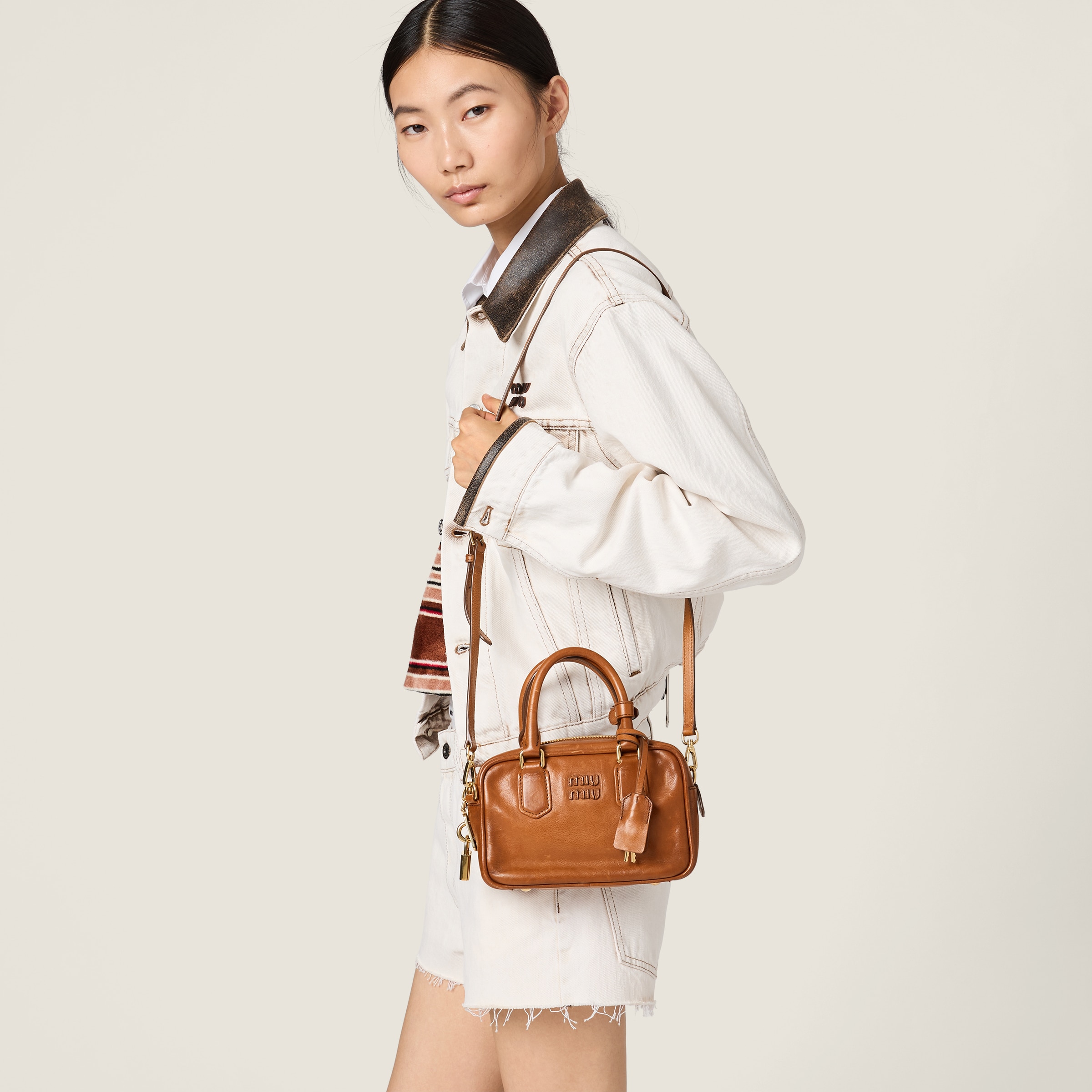 Cognac Arcadie Leather Bag | Miu Miu - United States