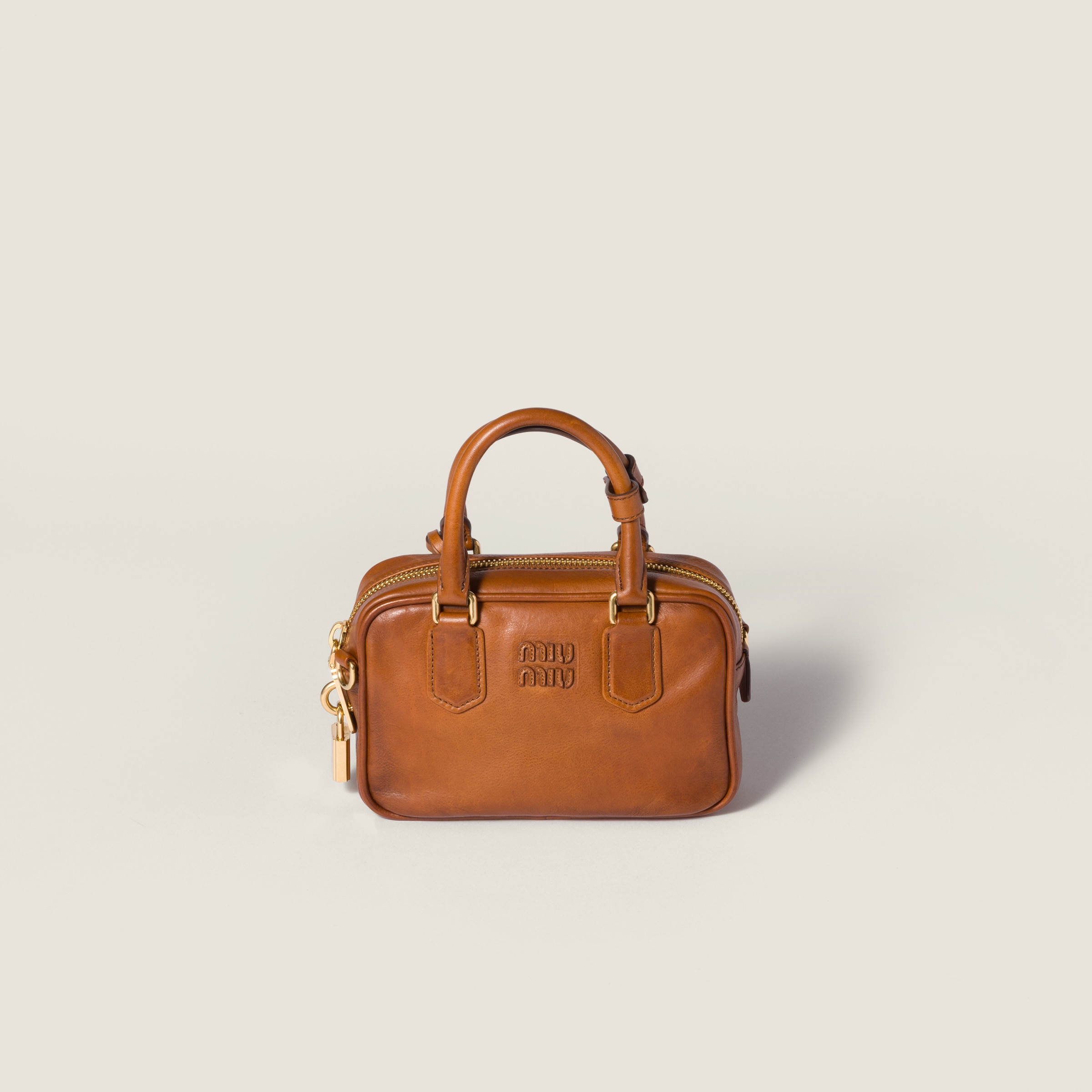 Cognac Arcadie Leather Bag | Miu Miu