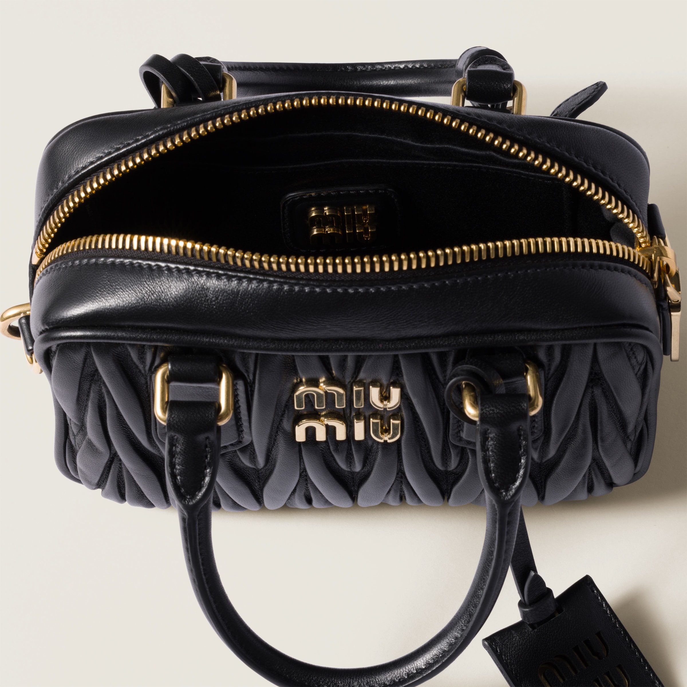 Miu Miu Arcadie Matelassé Nappa Leather Bag In Black