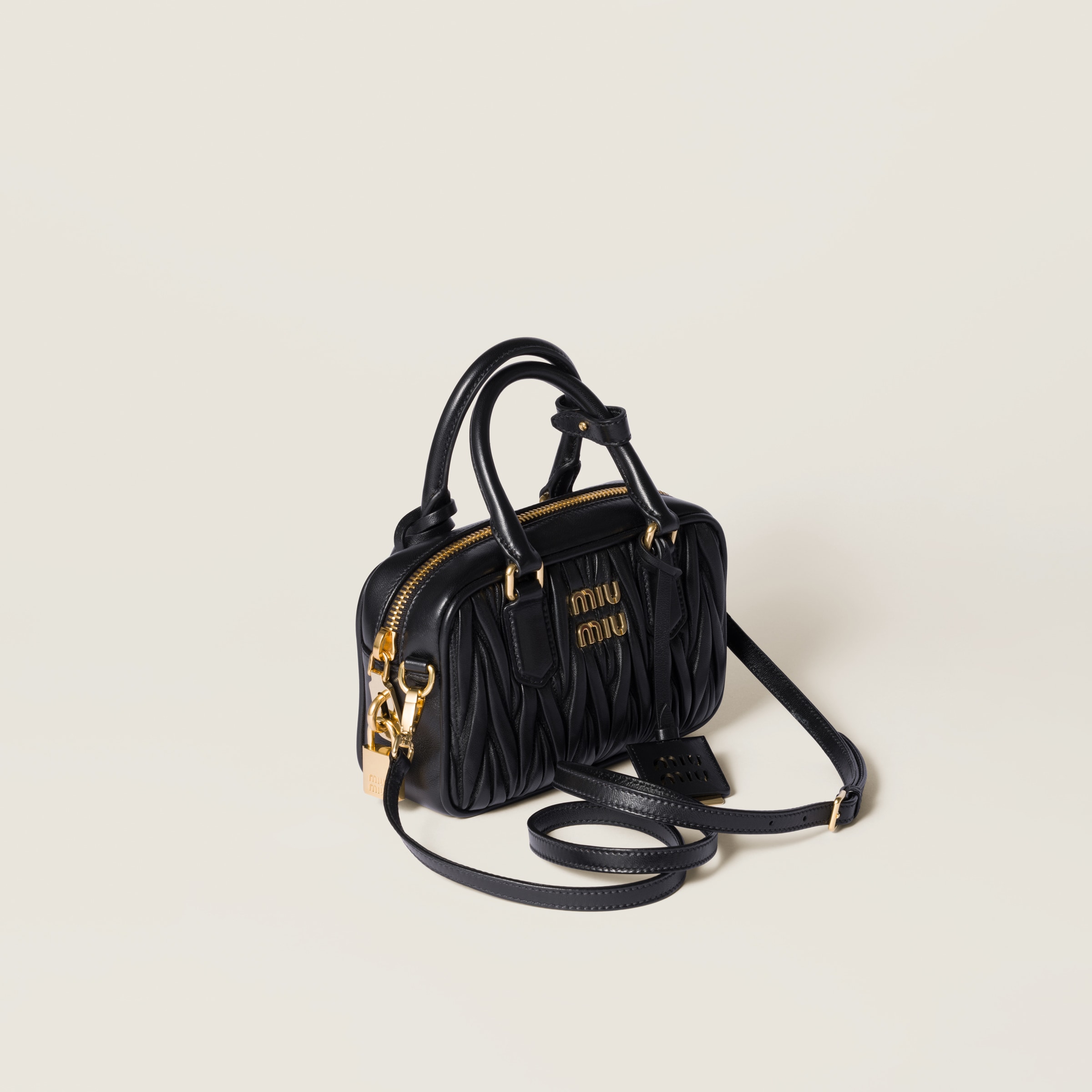 Miu Miu Arcadie Matelassé Nappa Leather Bag In Black