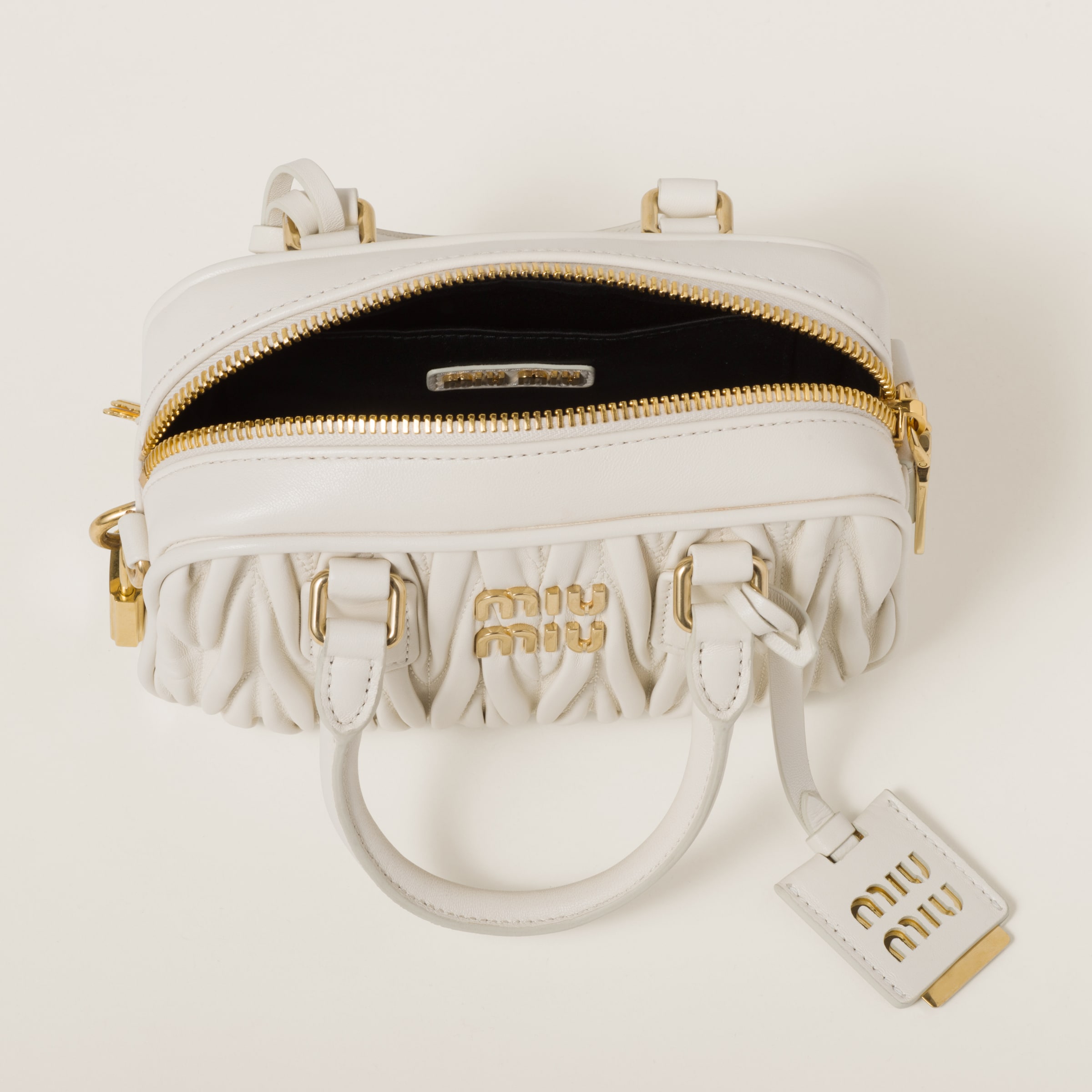 Miu Miu Arcadie Matelassé Nappa Leather Bag In White