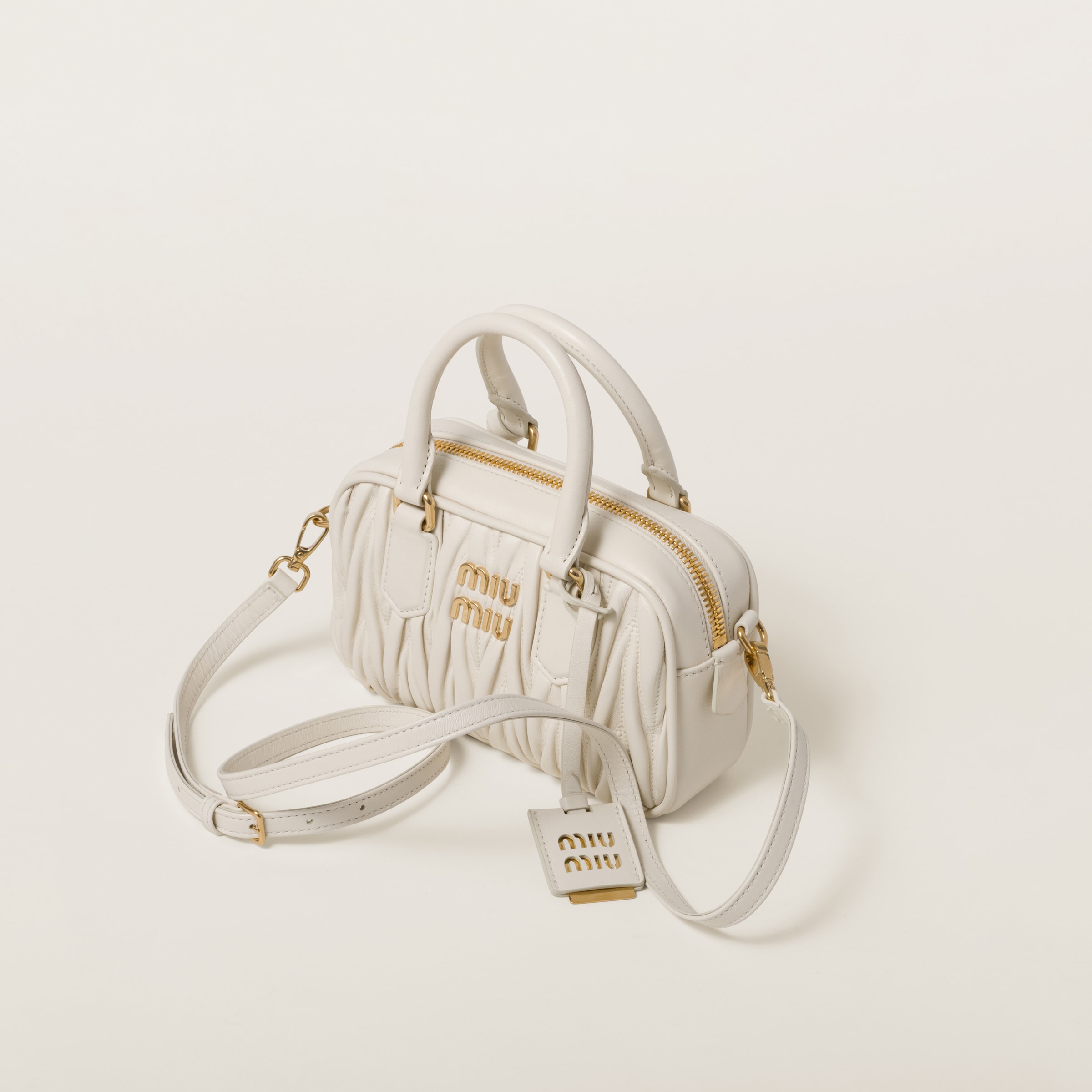 Miu Miu Arcadie Matelassé Nappa Leather Bag In White
