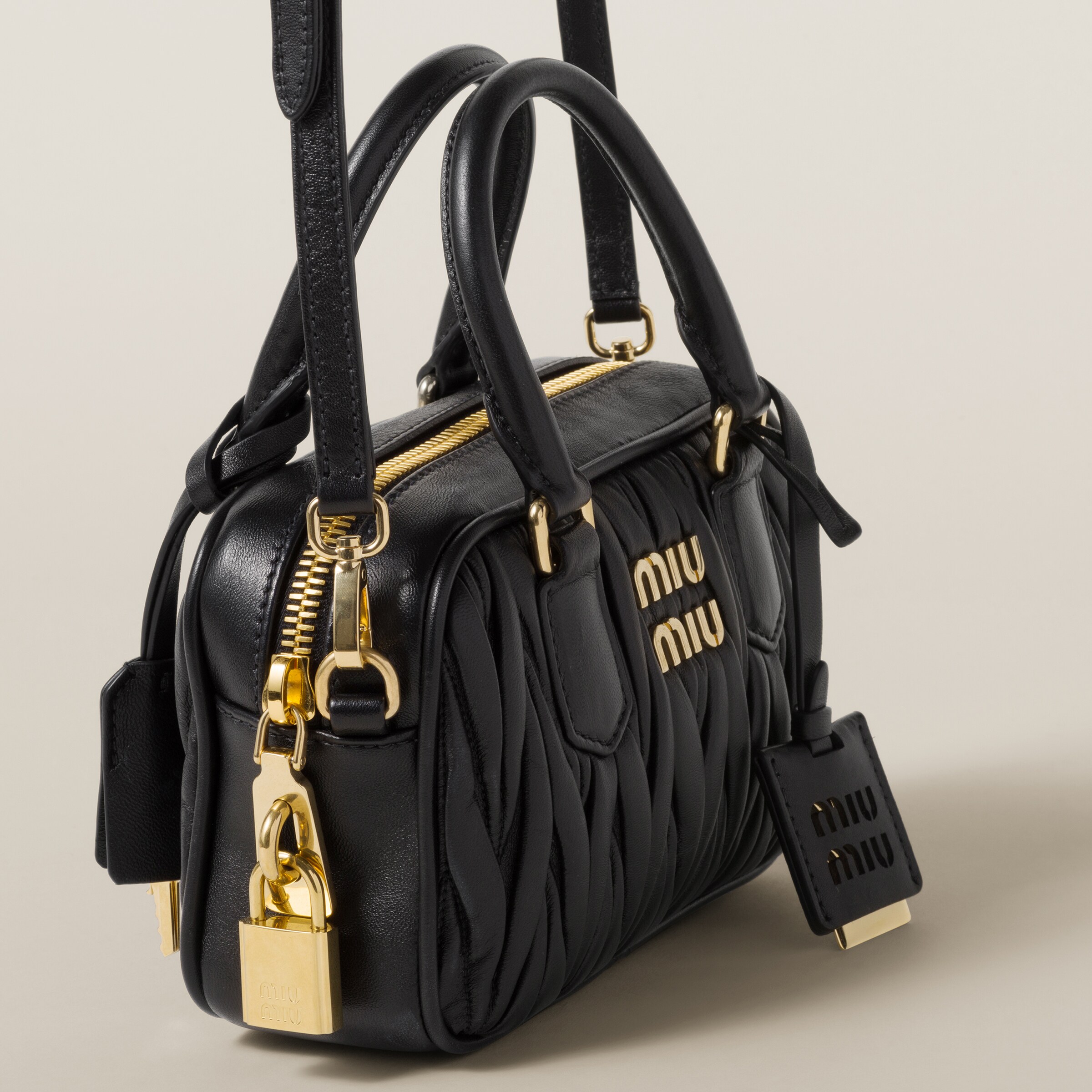 Black Arcadie Matelassé Nappa Leather Bag Miu Miu
