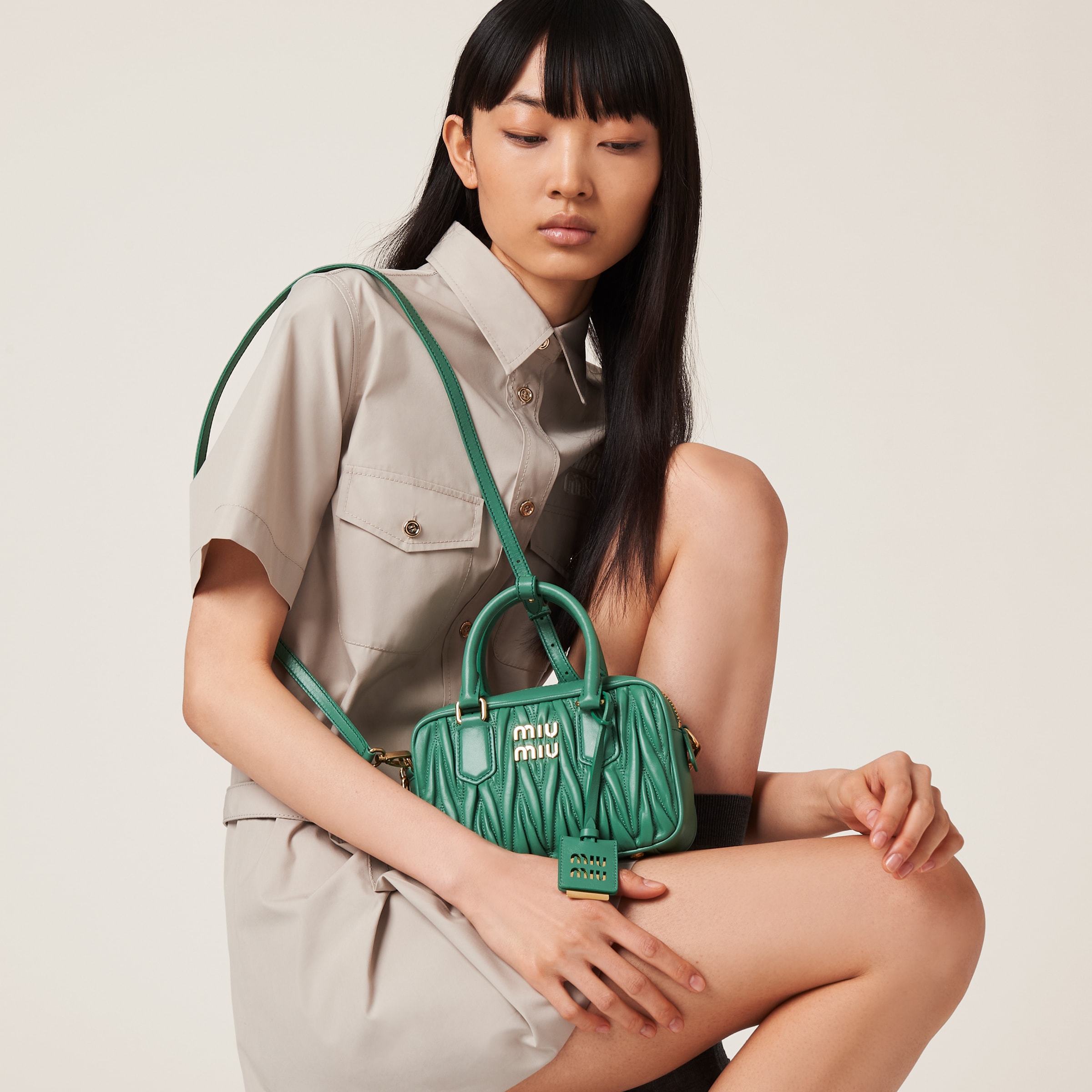 Sage Green Arcadie Matelasse Nappa Leather Bag Miu Miu