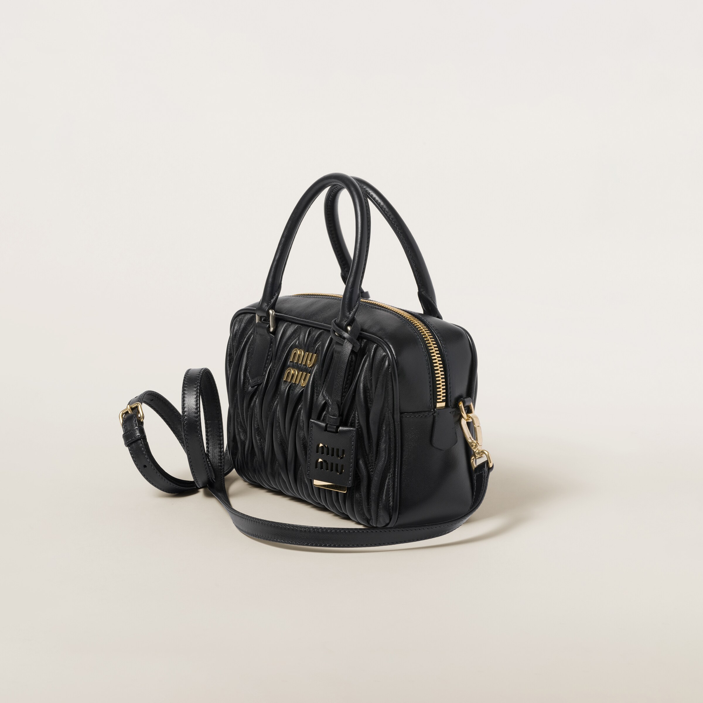 Black Arcadie Matelassé Nappa Leather Bag Miu Miu