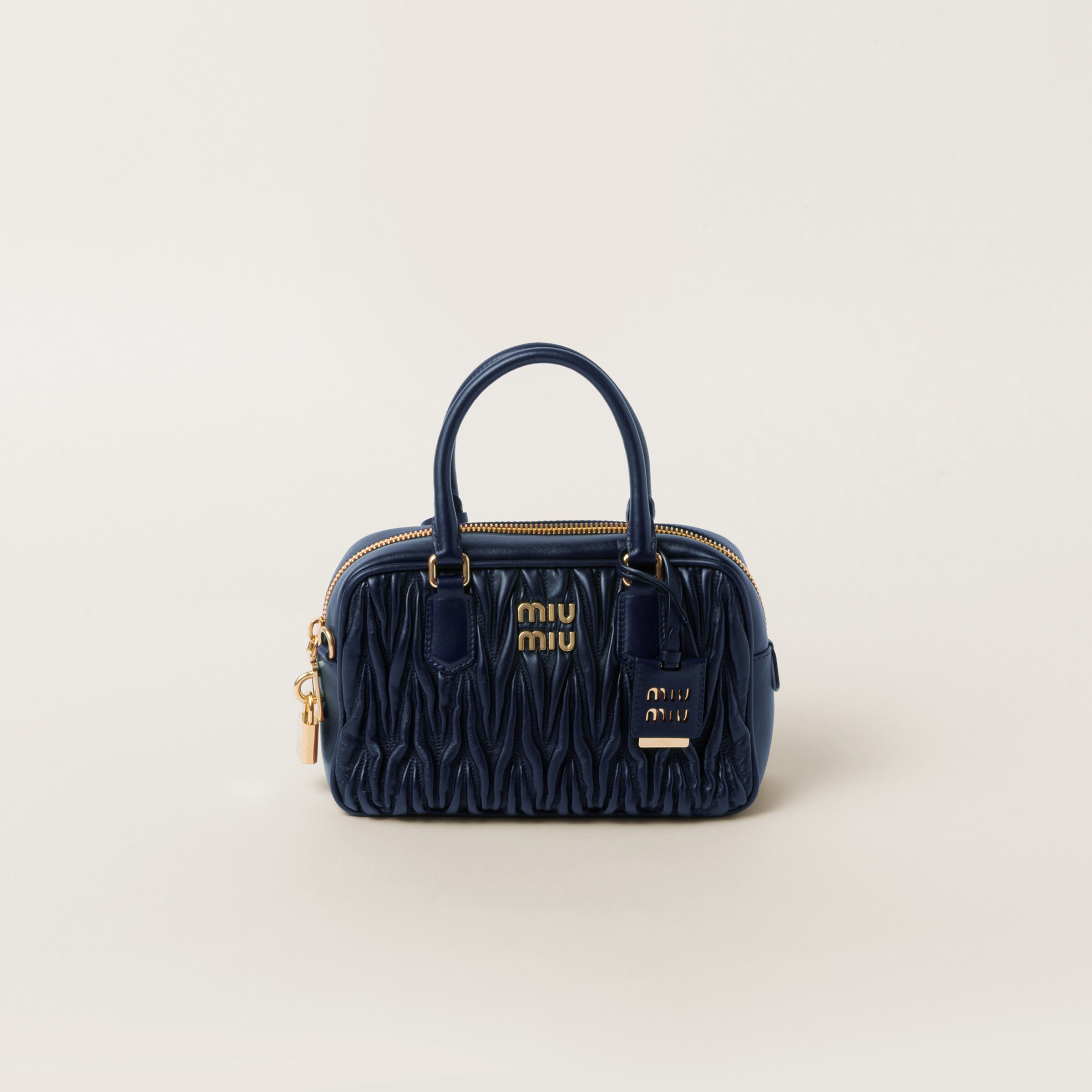 Baltic Blue Matelassé Nappa Leather Tophandle Bag Miu Miu