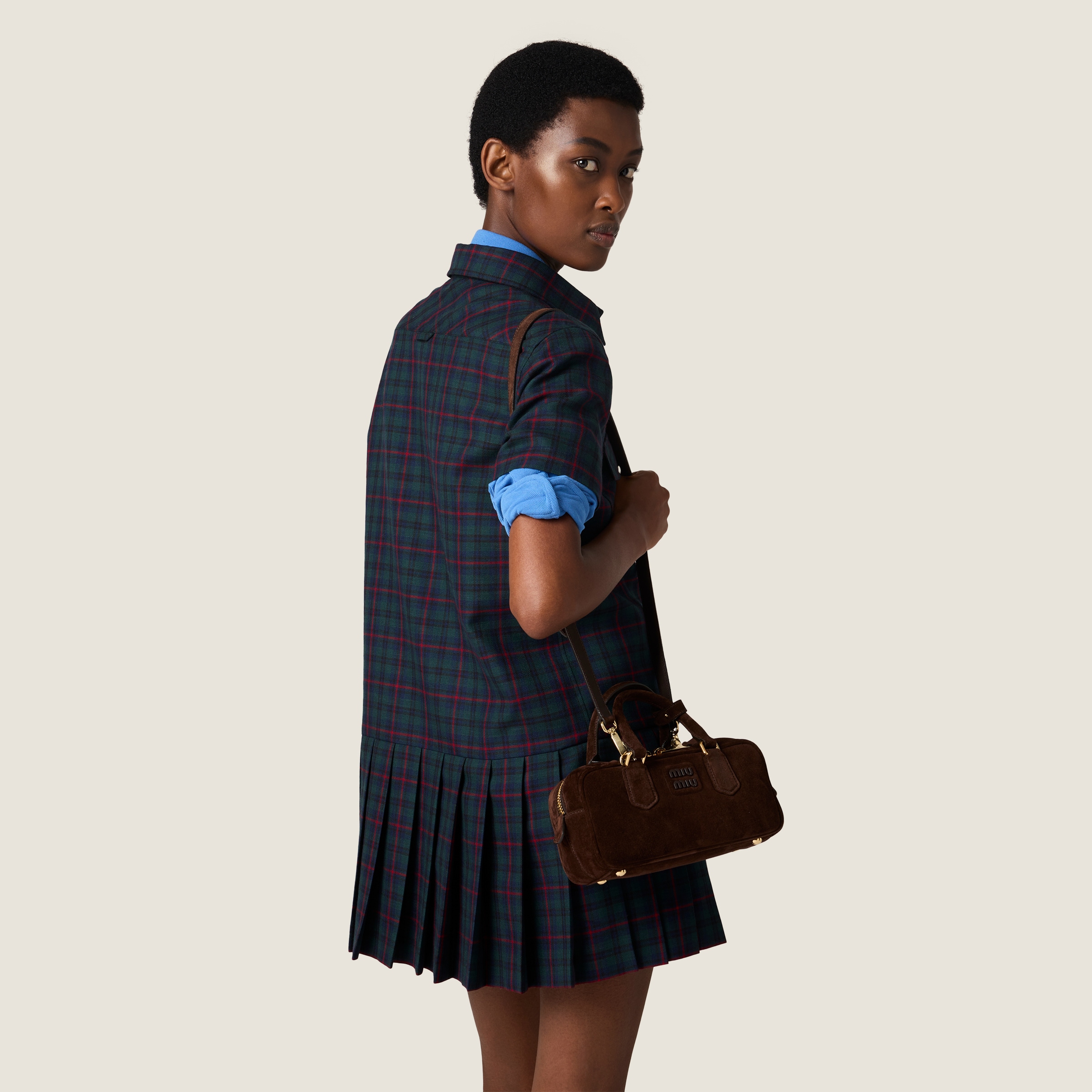 ダークブラウン アルカディ パデッド スエード トップハンドル