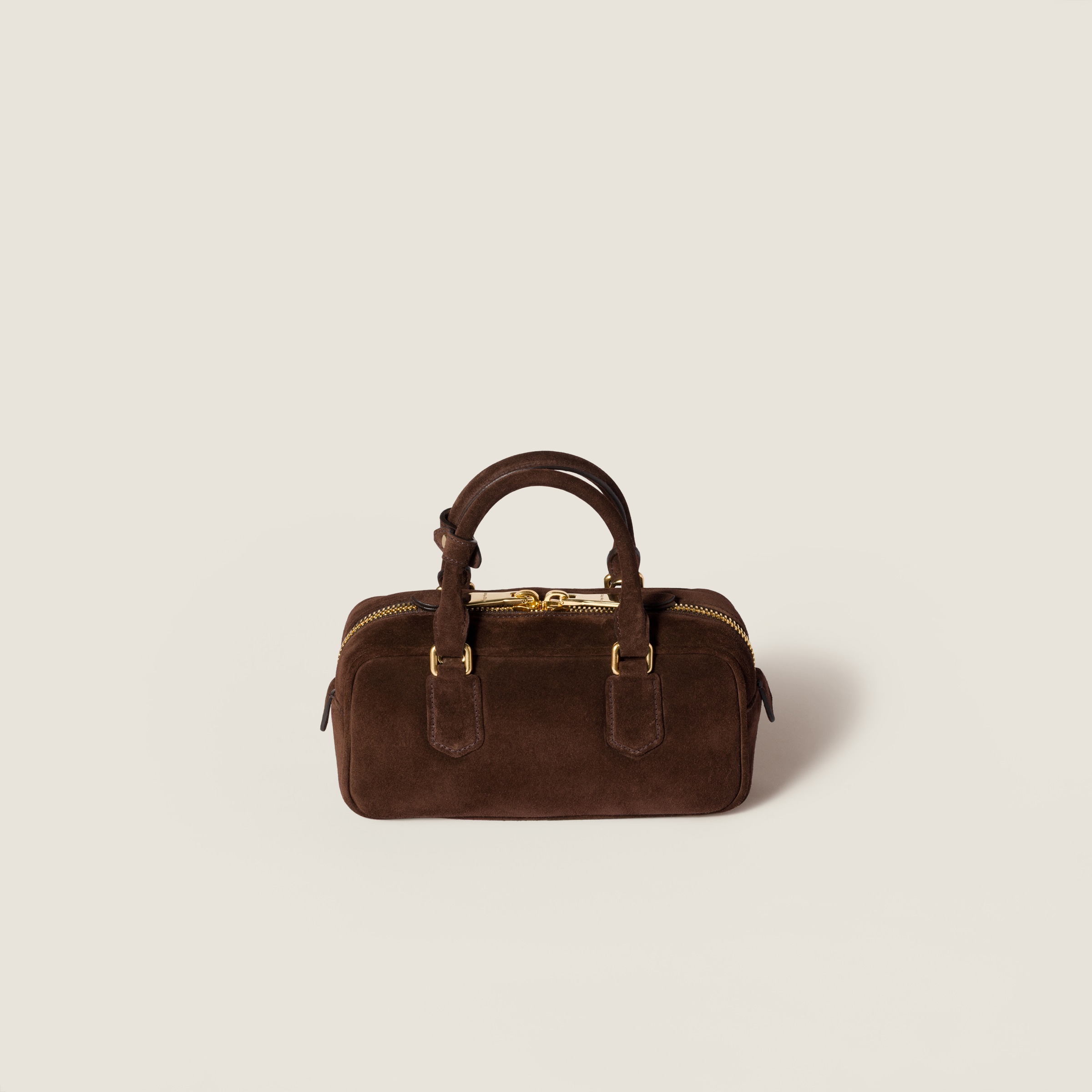 Dark Brown Arcadie Padded Suede Top-handle Bag | Miu Miu