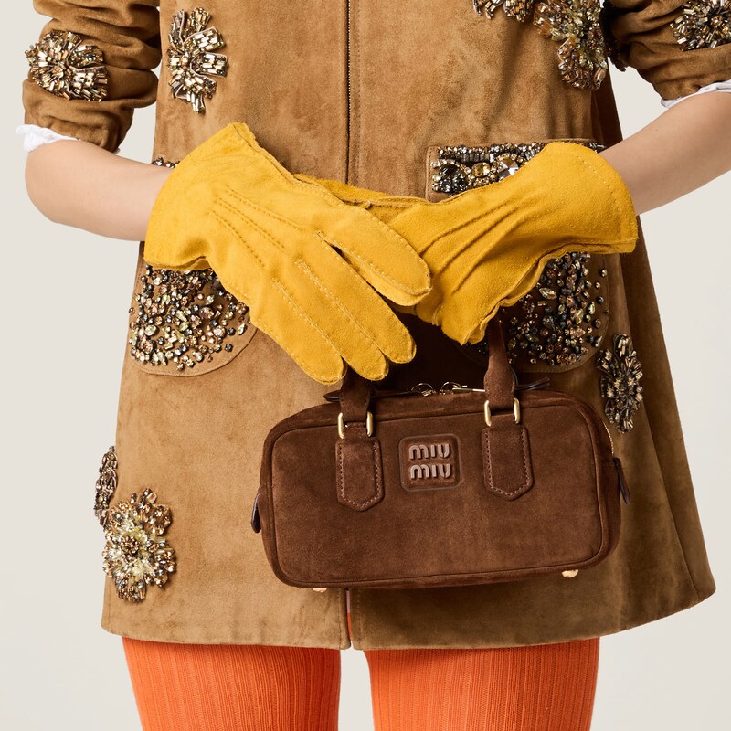 아르카디 패딩 스웨이드 탑 핸들 백