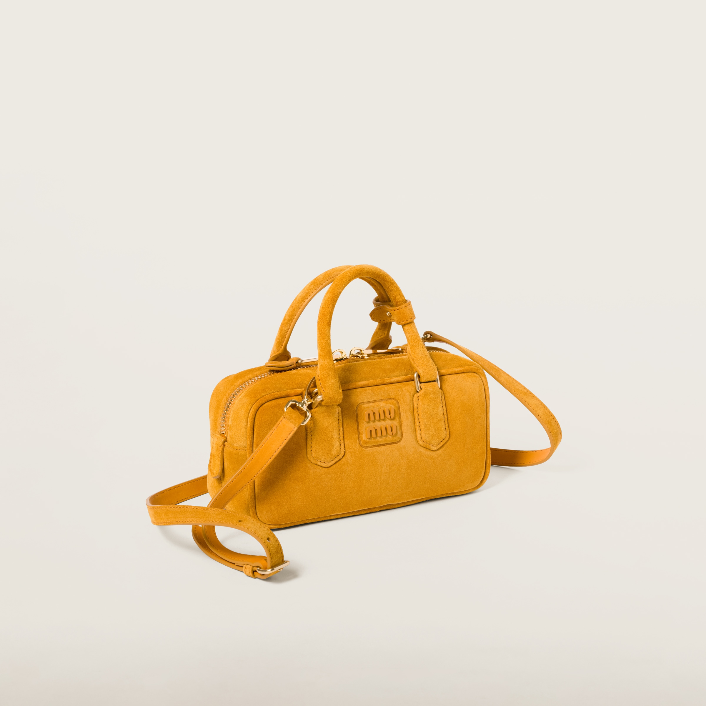 Miu Miu Arcadie Padded Suede Top-handle Bag In Whiskey