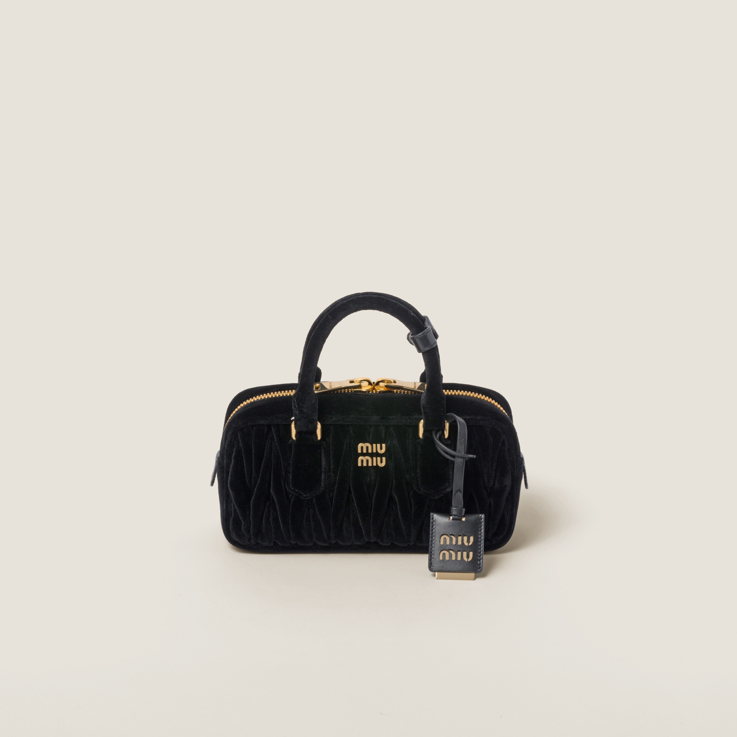 Miu Miu Arcadie Matelassé Velvet Bag In Black
