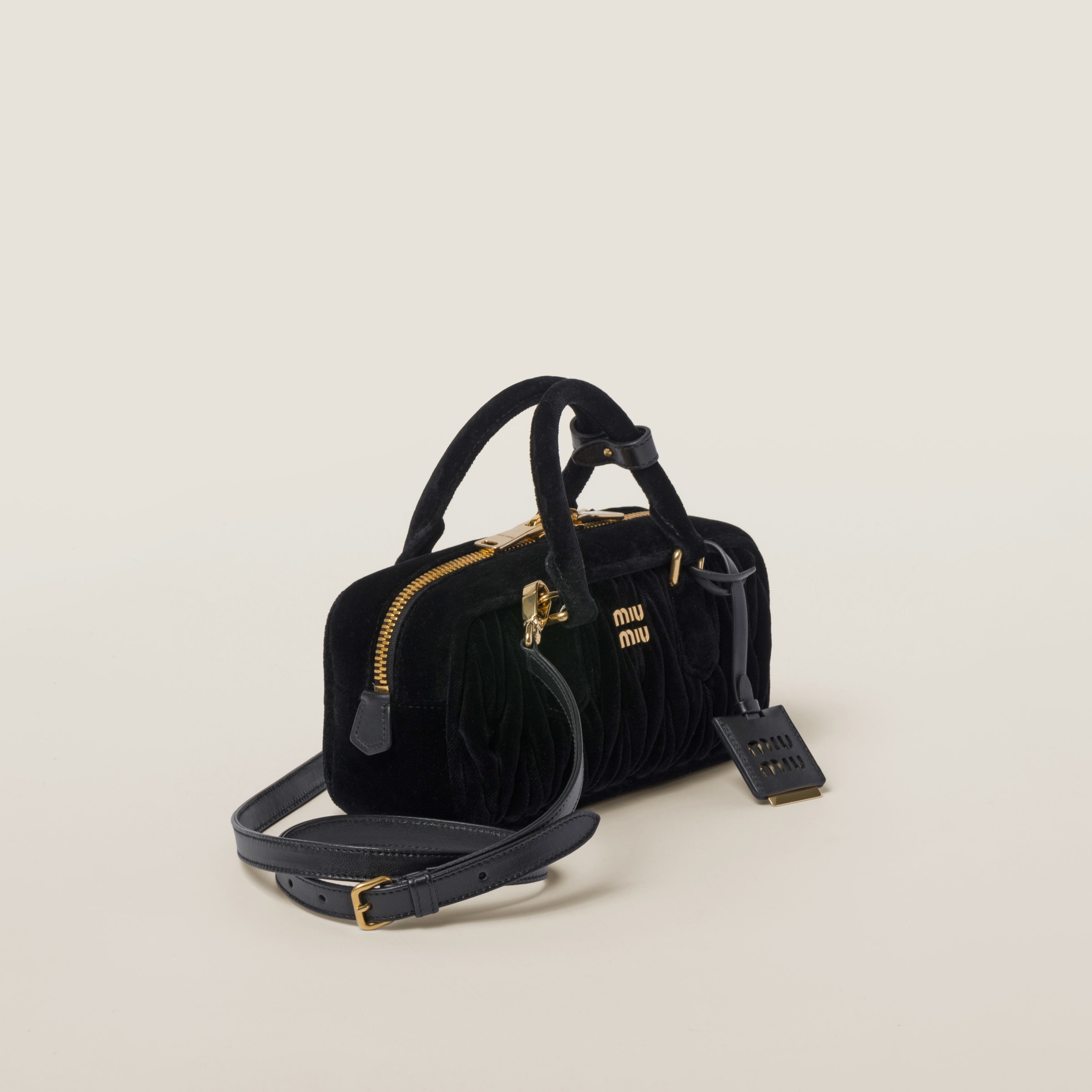 Miu Miu Arcadie Matelassé Velvet Bag In Black