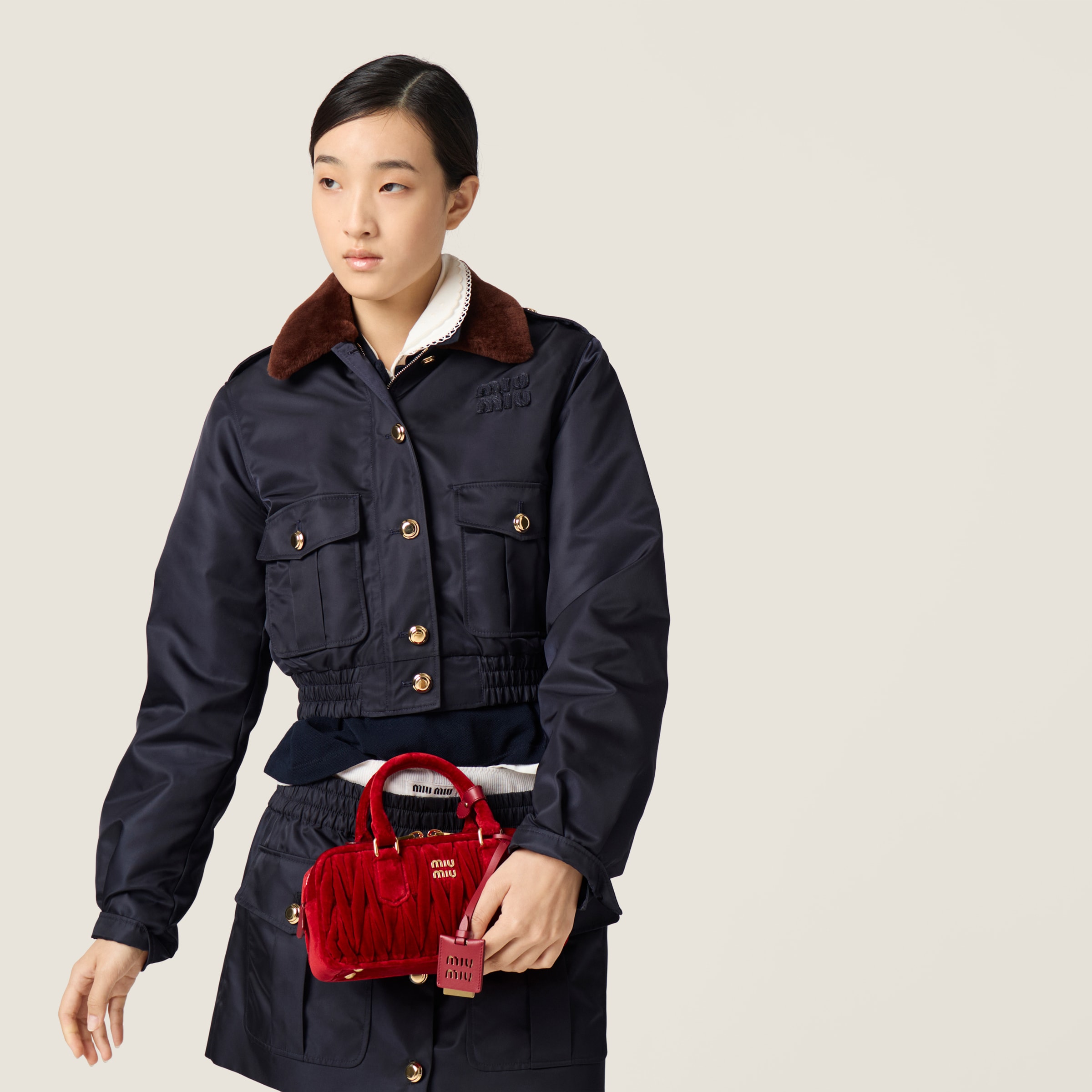 Miu Miu Arcadie Matelassé Velvet Bag In Red