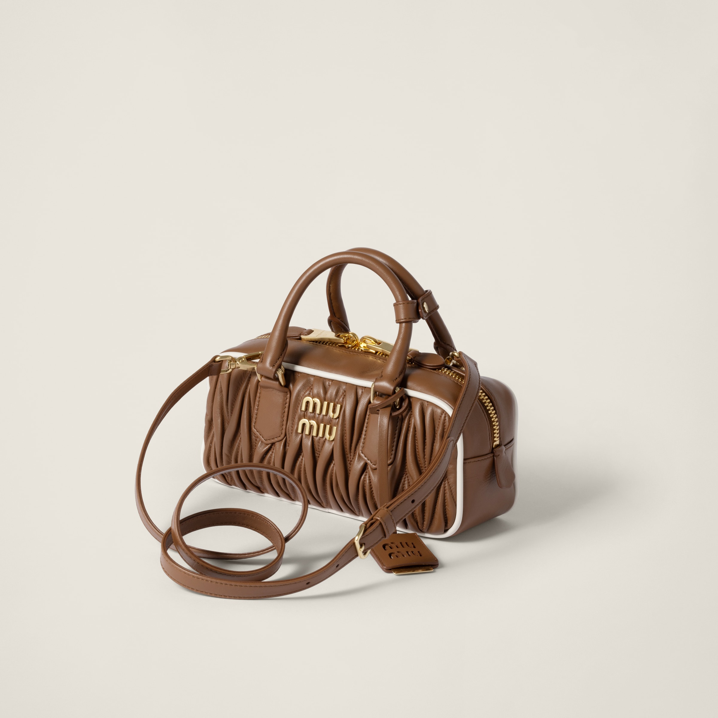 Miu Miu Arcadie Tote Bag In Cognac/white