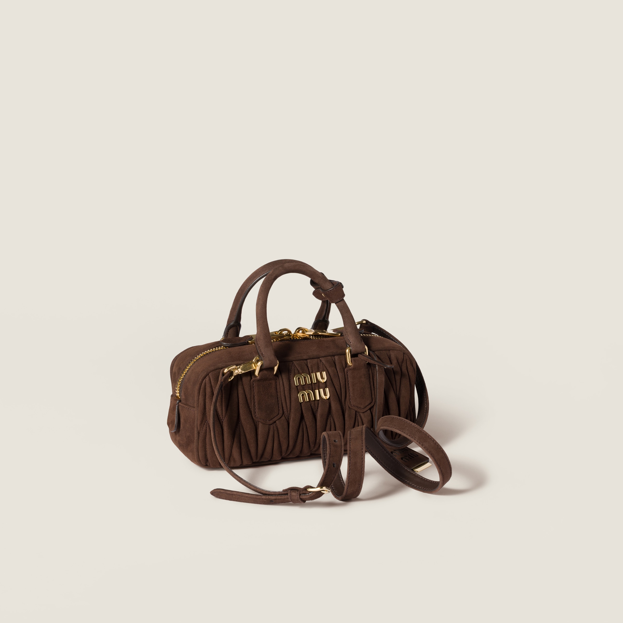 Miu Miu Arcadie Matelassé Suede Bag In Brown