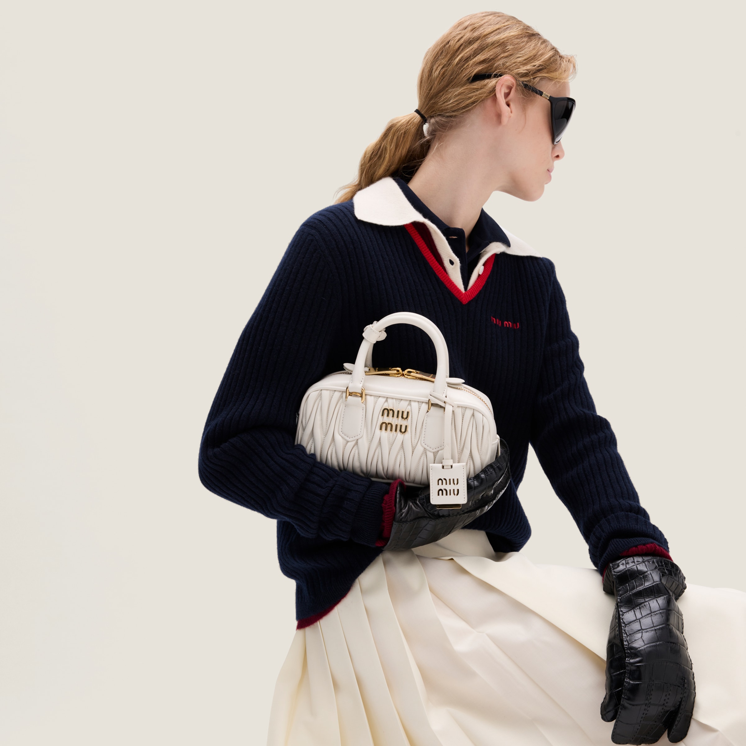 Miu Miu Zip Quilted Leather Top-handle Bag In White