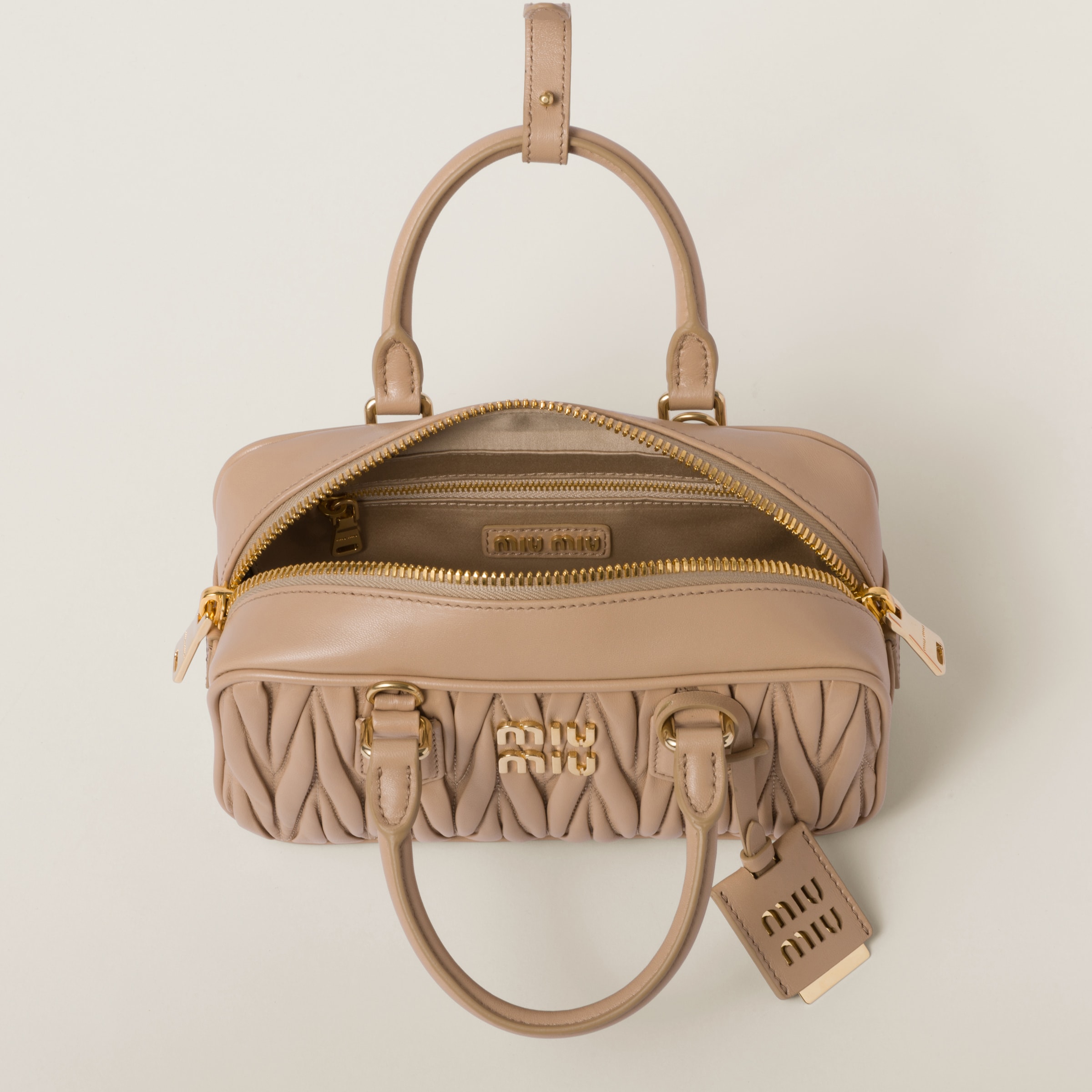 Sand Beige Arcadie Matelassé Nappa Leather Bag Miu Miu